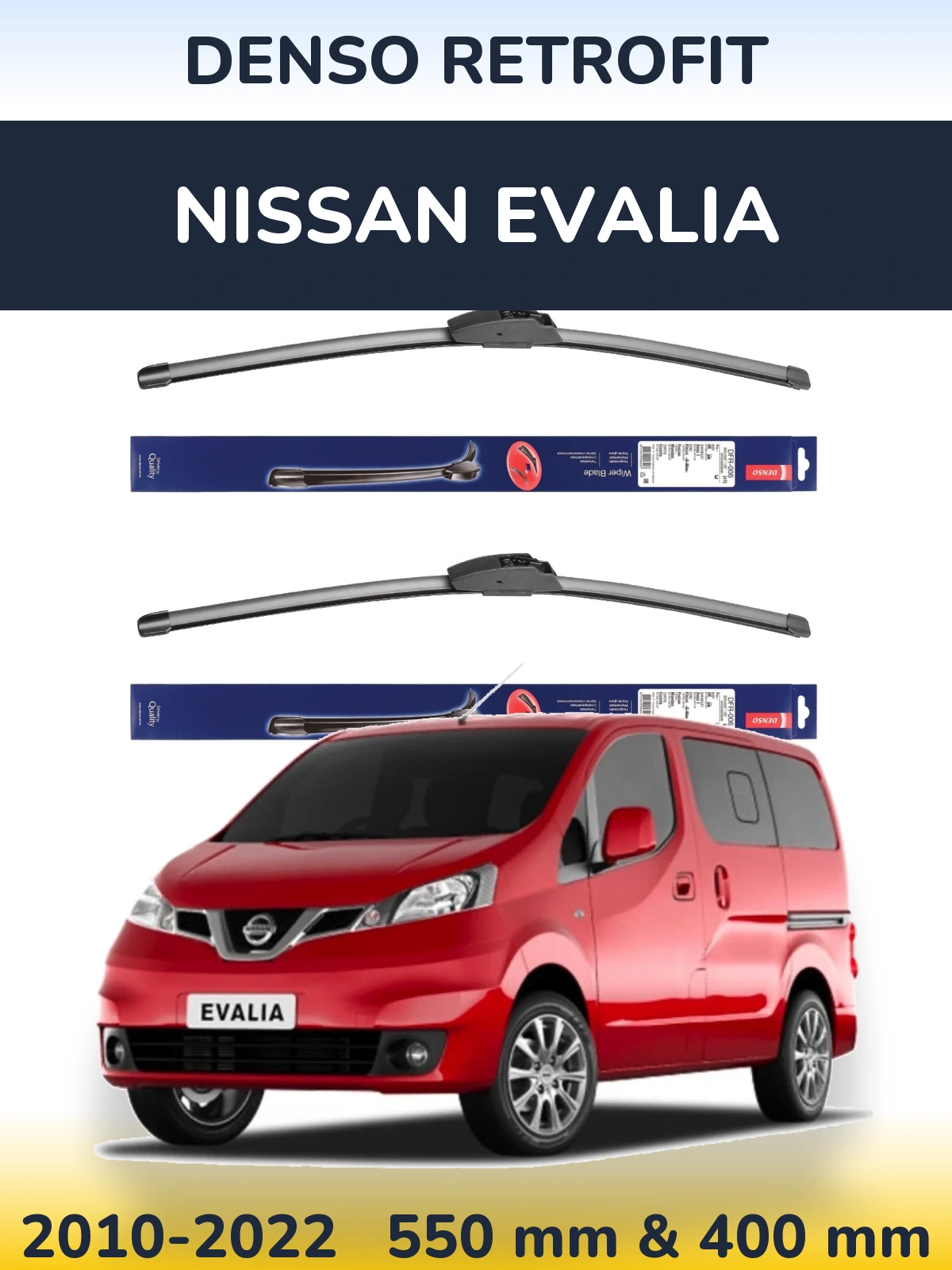 Front wiper blade set Denso Retrofit 550 & 400 мм for Nissan Evalia 2010-2022