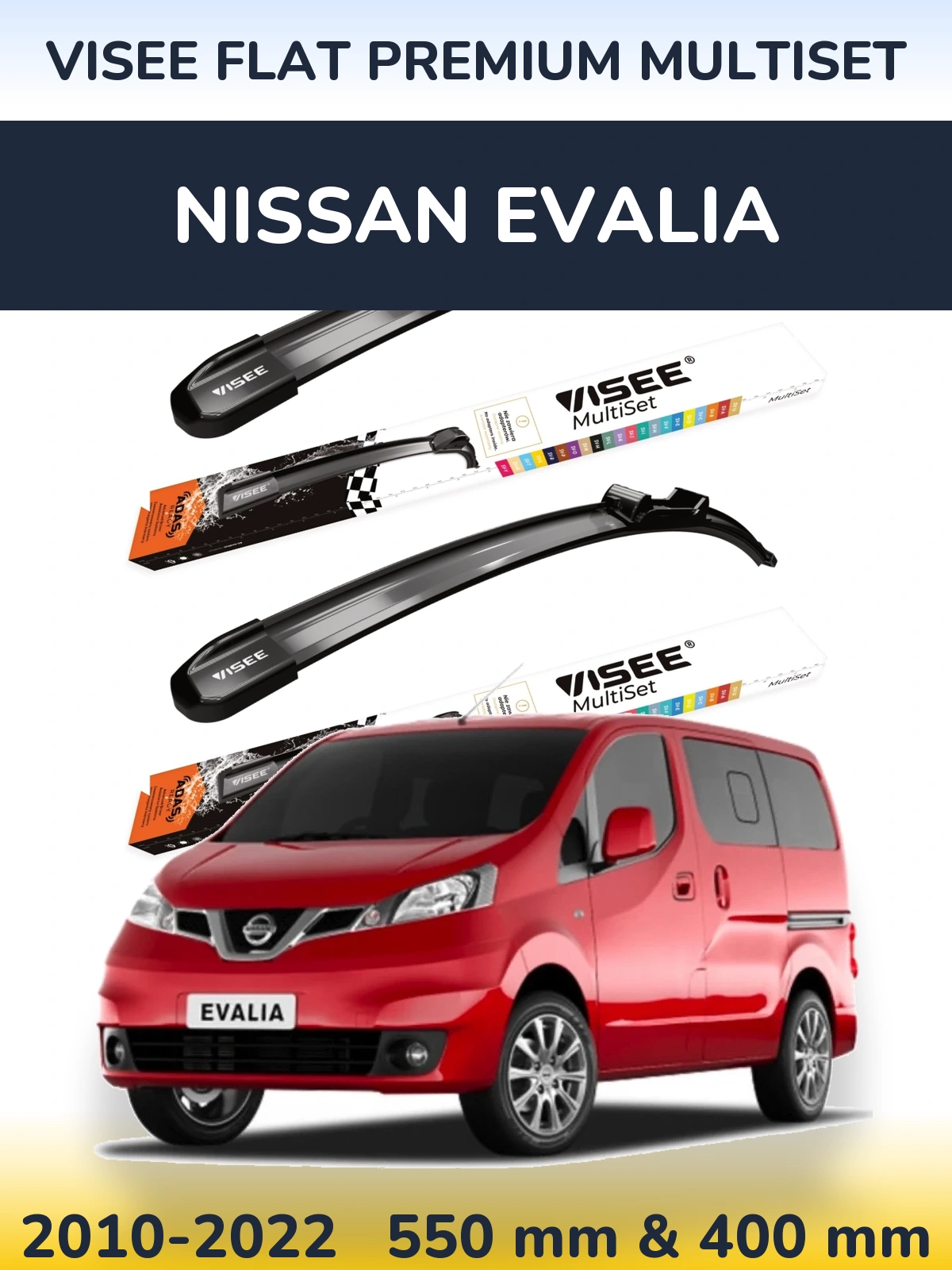 Komplet przednich wycieraczek VISEE FLAT PREMIUM MultiSet 550 & 400 mm do Nissan Evalia 2010-2022