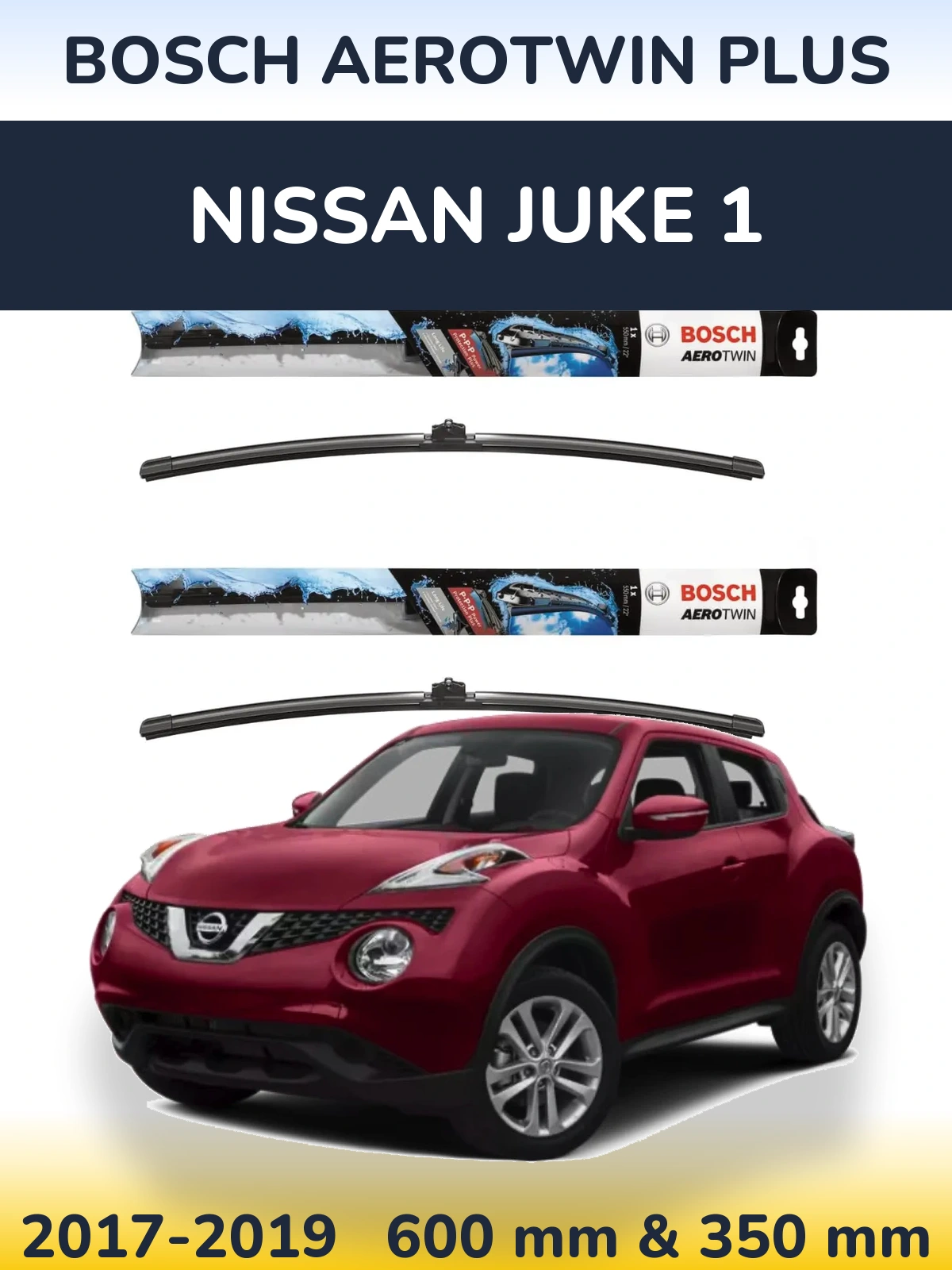Front wiper blade set BOSCH AeroTwin Plus 600 & 350 мм for Nissan Juke 1 2017-2019