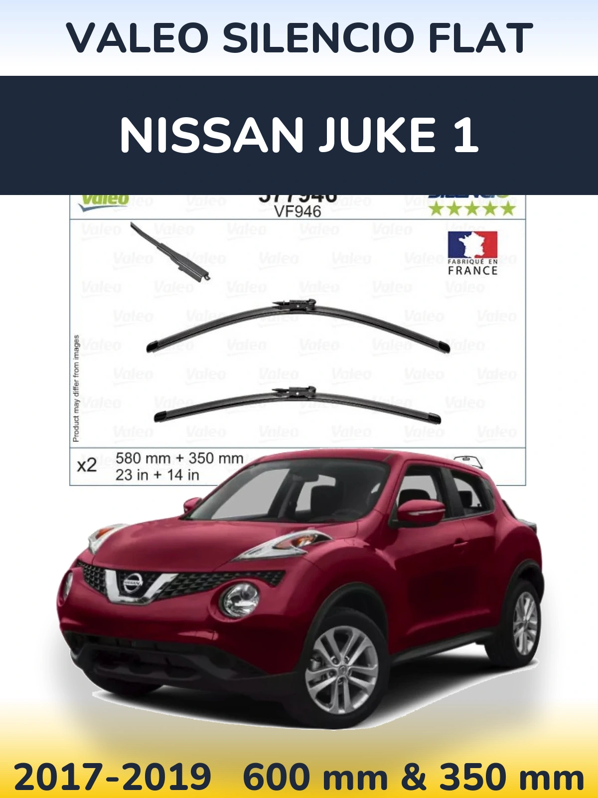 Front wiper blade set Valeo Silencio Flat 580 & 350 мм for Nissan Juke 1 2017-2019