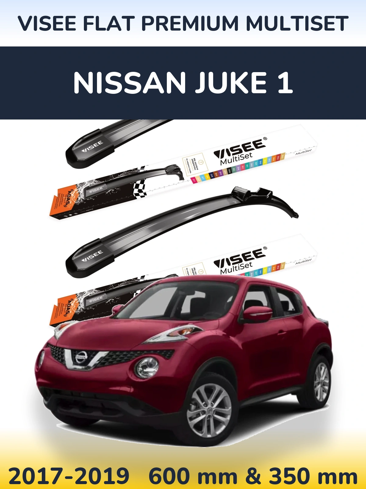 Front wiper blade set VISEE FLAT PREMIUM MultiSet 600 & 350 мм for Nissan Juke 1 2017-2019