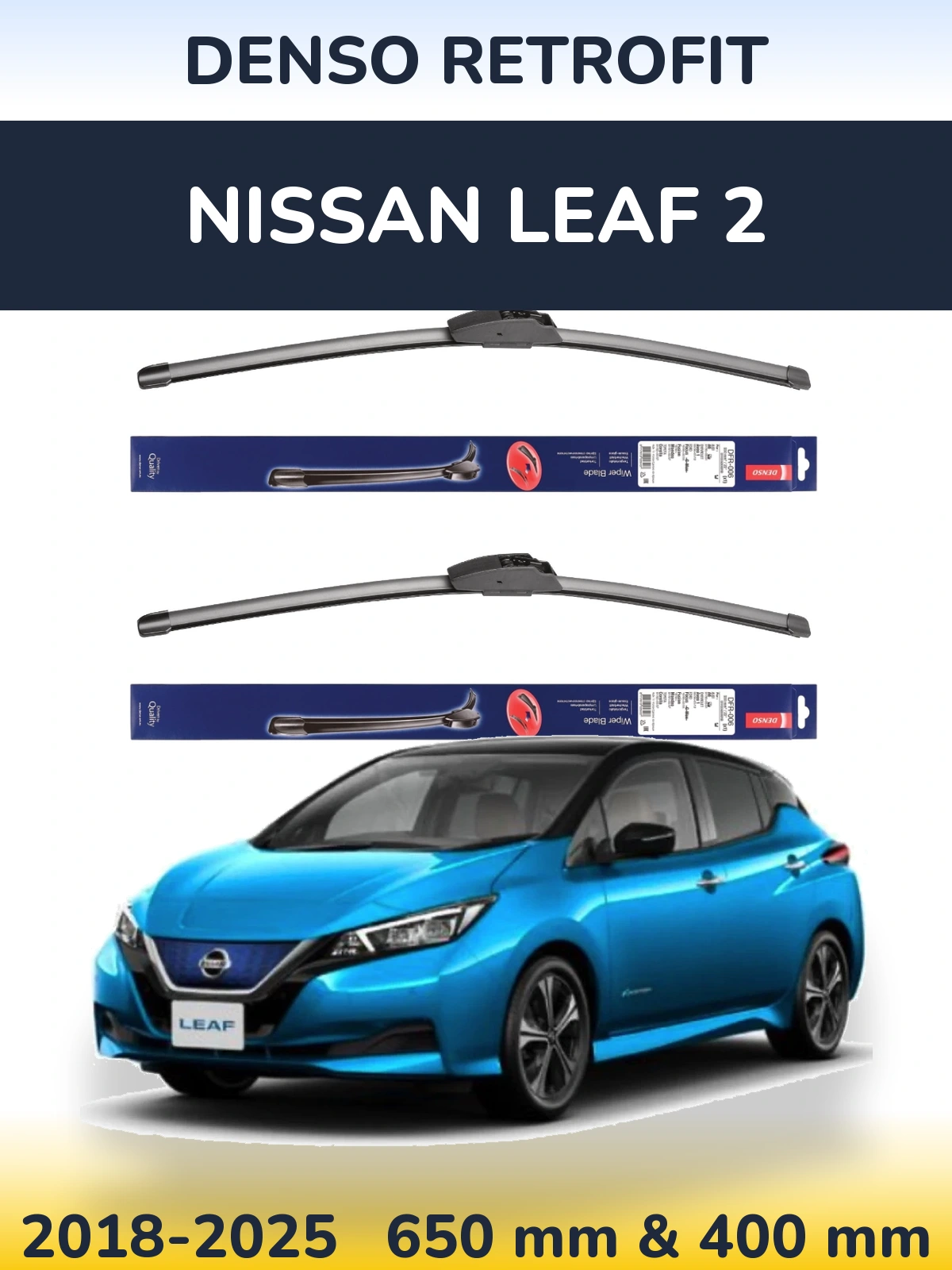 Front wiper blade set Denso Retrofit 650 & 400 мм for Nissan Leaf 2 2018-2025