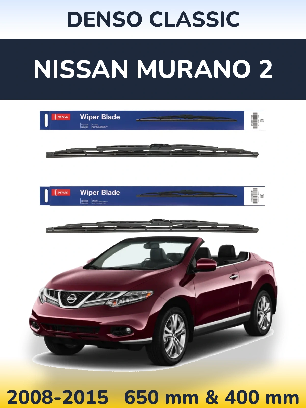 Front wiper blade set Denso Classic 650 & 400 mm for Nissan Murano 2 2008-2015