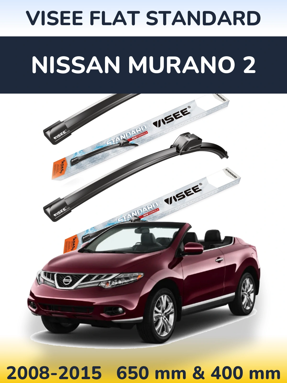 Komplet przednich wycieraczek VISEE FLAT STANDARD 650 & 400 mm do Nissan Murano 2 2008-2015