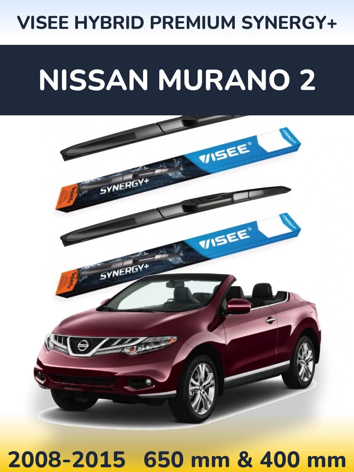 Front wiper blade set VISEE HYBRID PREMIUM SYNERGY+ 650 & 400 mm for Nissan Murano 2 2008-2015