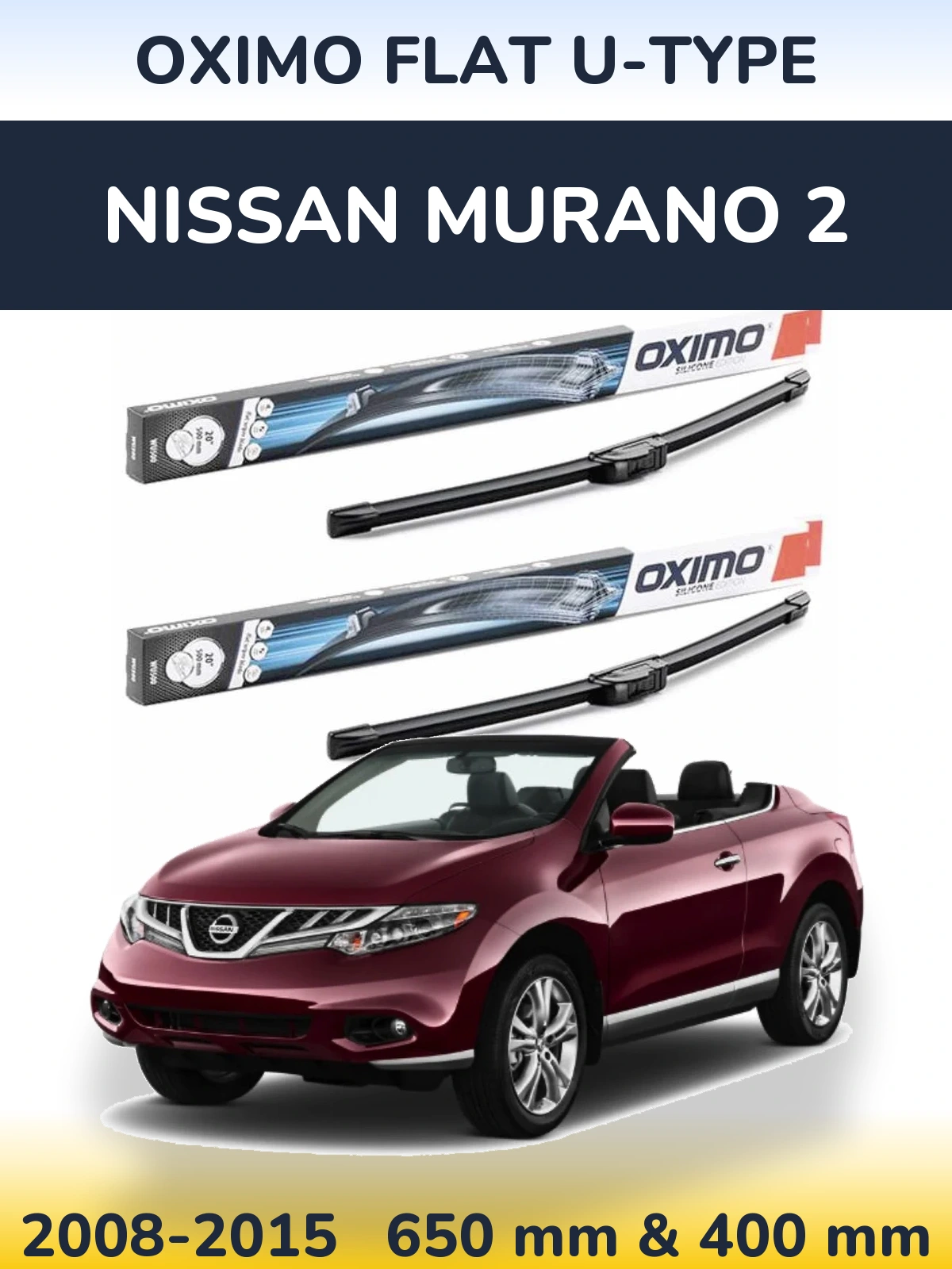 Комплект передніх щіток Oximo Flat U-type 650 & 400 мм для Nissan Murano 2 2008-2015