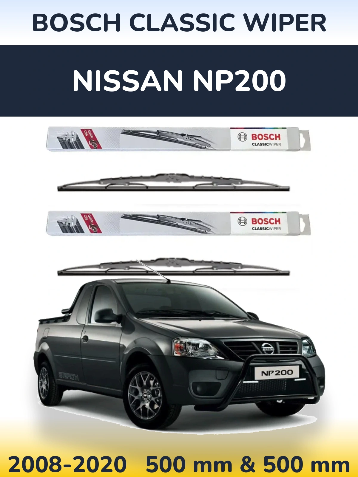 Комплект передних дворников BOSCH Classic Wiper 500 & 500 мм для Nissan NP200 2008-2020
