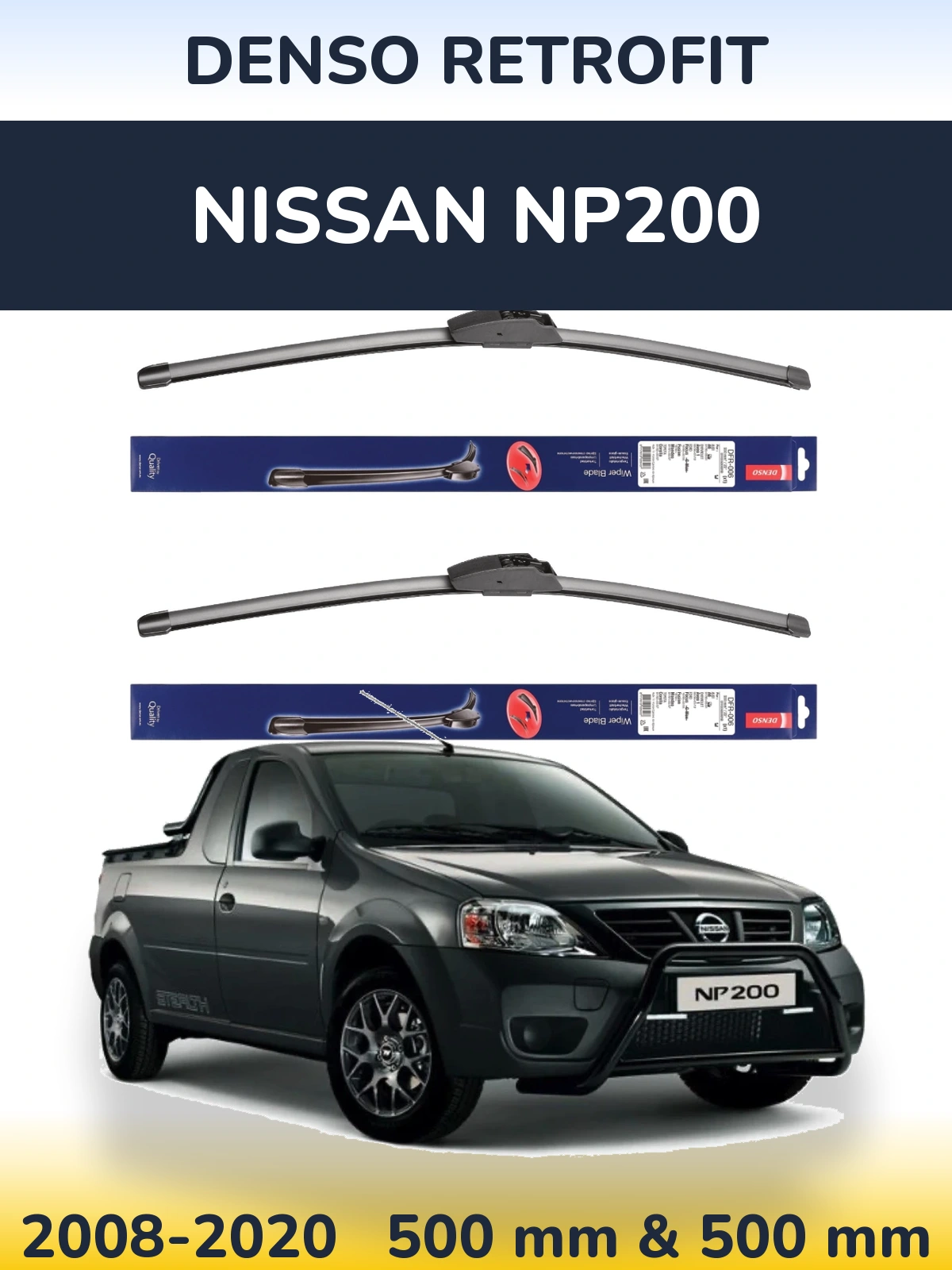 Комплект передніх щіток Denso Retrofit 500 & 500 мм для Nissan NP200 2008-2020