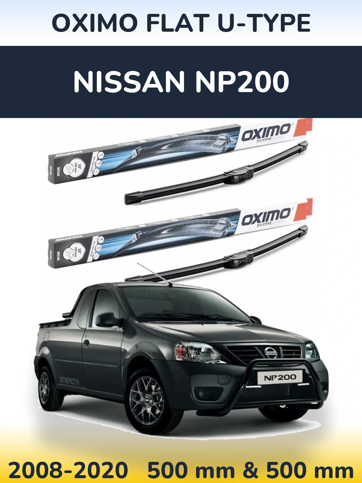 Комплект передних дворников Oximo Flat U-type 500 & 500 мм для Nissan NP200 2008-2020