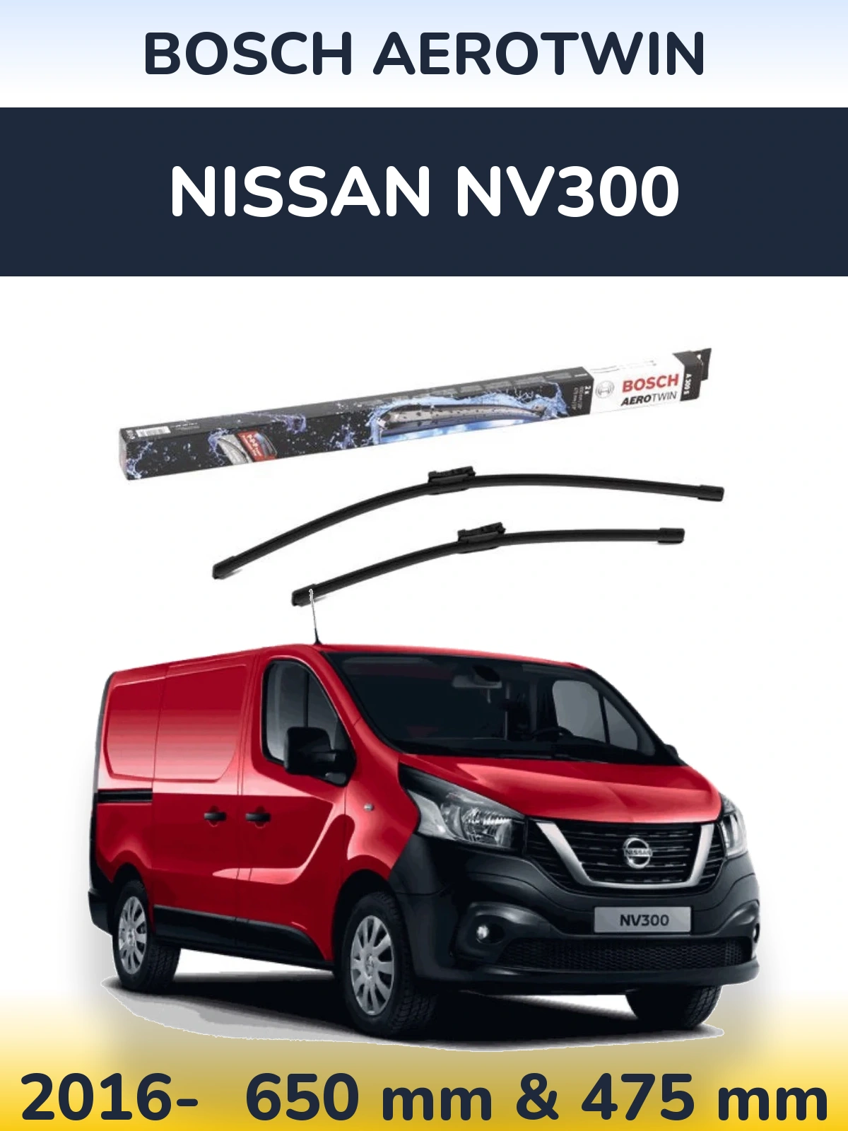 Front wiper blade set BOSCH AeroTwin 650 & 475 мм for Nissan NV300 2016-2026