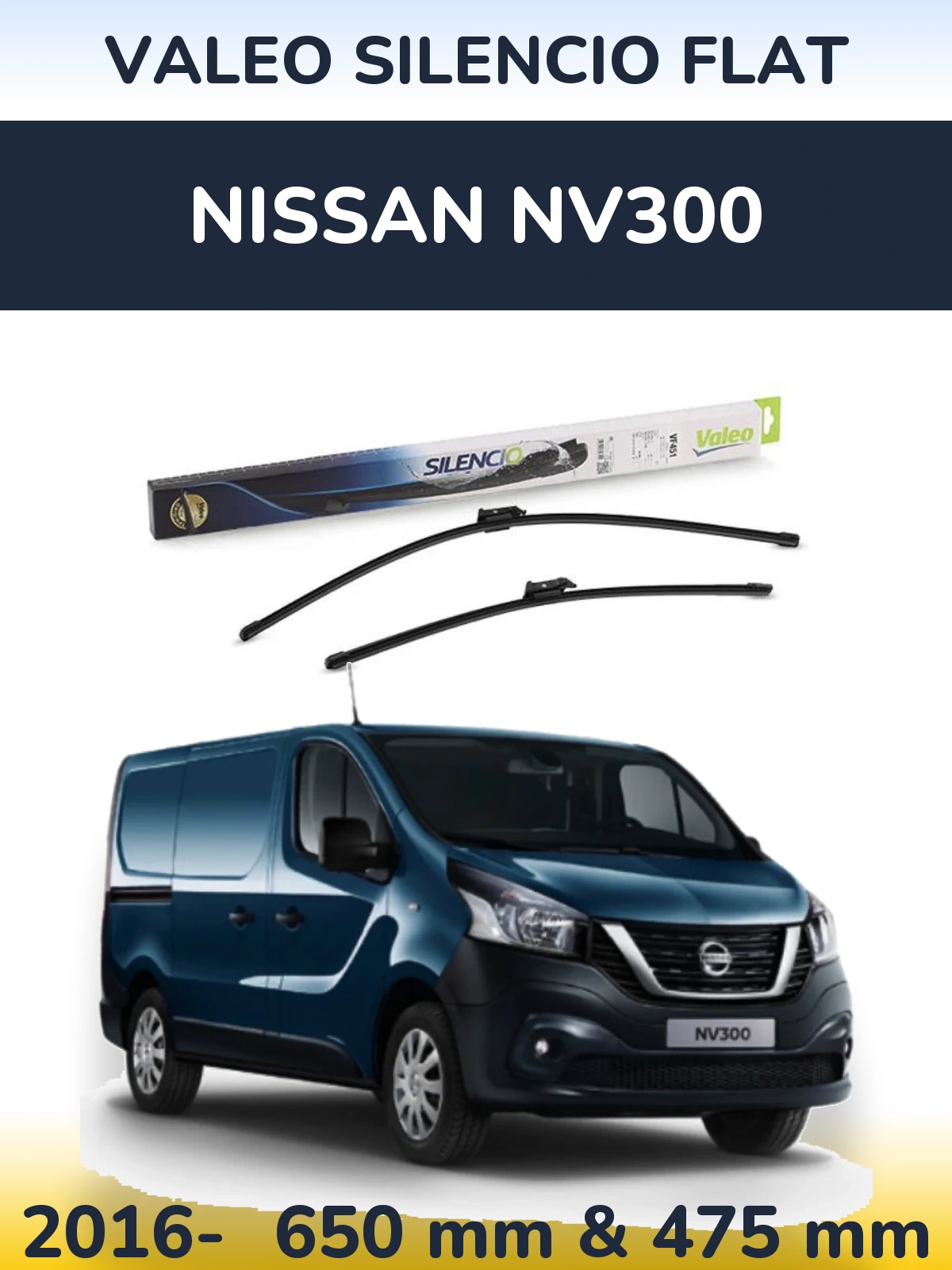 Комплект передних дворников Valeo Silencio Flat 650 & 475 мм для Nissan NV300 2016-2026