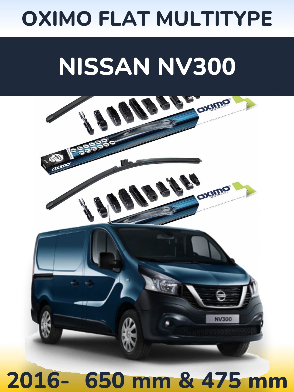 Комплект передних дворников Oximo Flat MultiТипe 650 & 475 мм для Nissan NV300 2016-2026