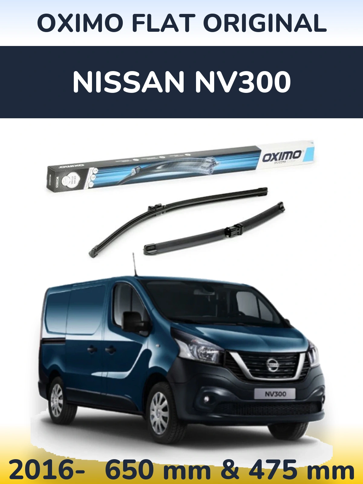 Front wiper blade set Oximo Flat Original 650 & 475 мм for Nissan NV300 2016-2026