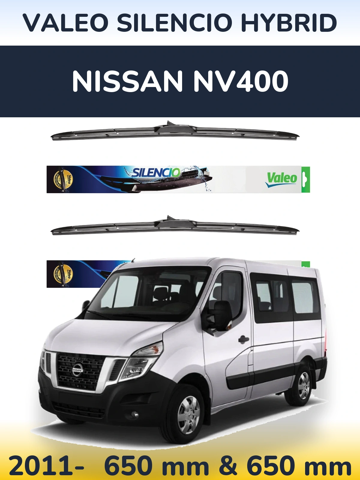 Komplet przednich wycieraczek Valeo Silencio Hybrid 650 & 650 mm do Nissan NV400 2011-2026