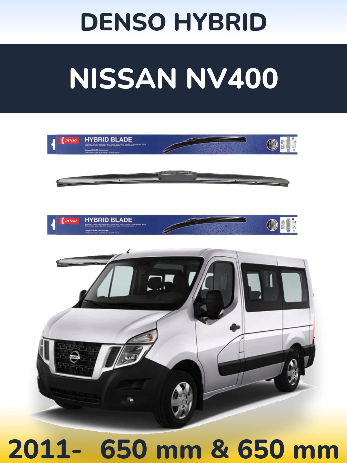 Front wiper blade set Denso Hybrid 650 & 650 мм for Nissan NV400 2011-2026