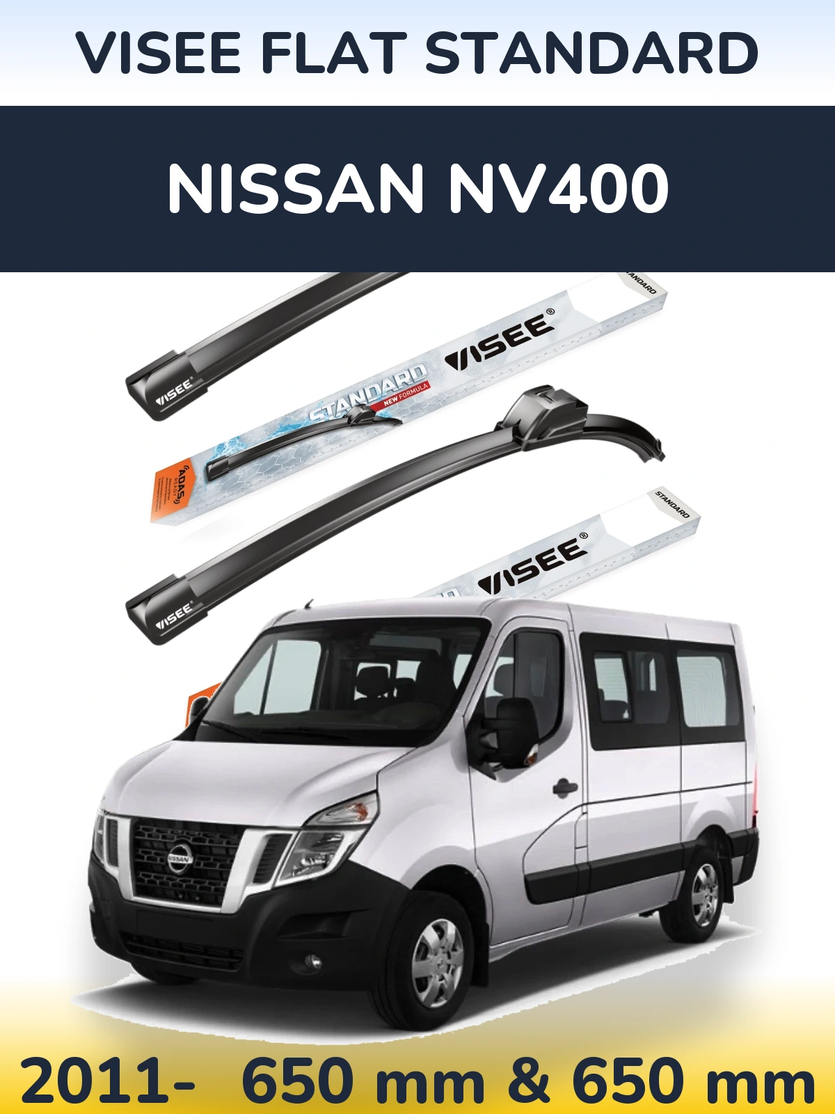 Komplet przednich wycieraczek VISEE FLAT STANDARD 650 & 650 mm do Nissan NV400 2011-2026