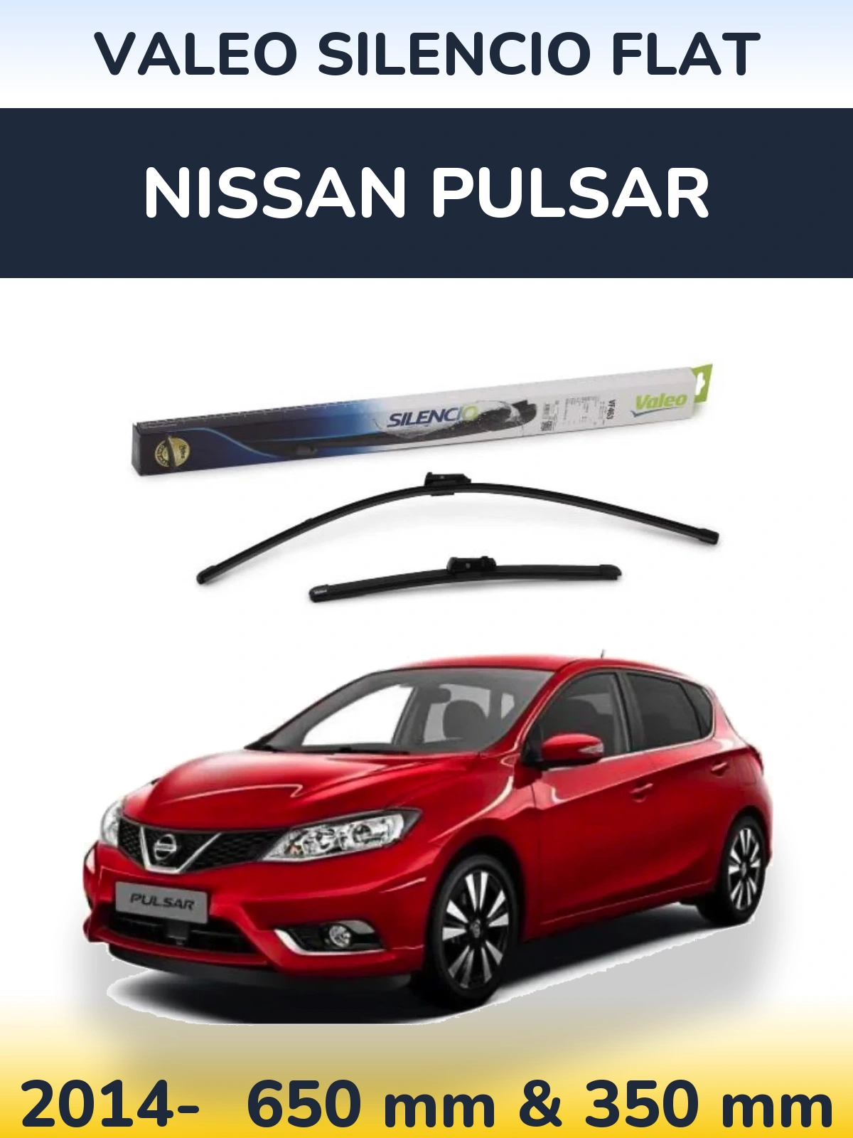 Front wiper blade set Valeo Silencio Flat 650 & 350 мм for Nissan Pulsar 2014-2026