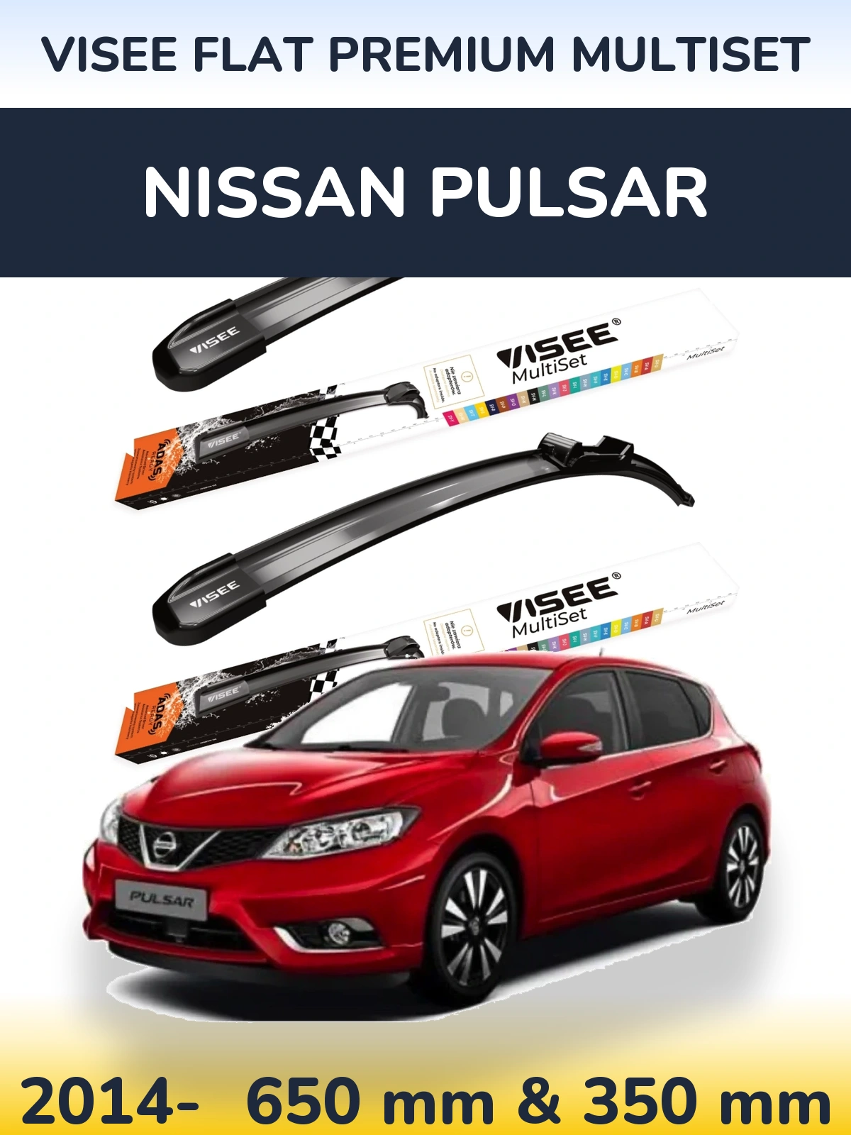 Front wiper blade set VISEE FLAT PREMIUM MultiSet 650 & 350 мм for Nissan Pulsar 2014-2026