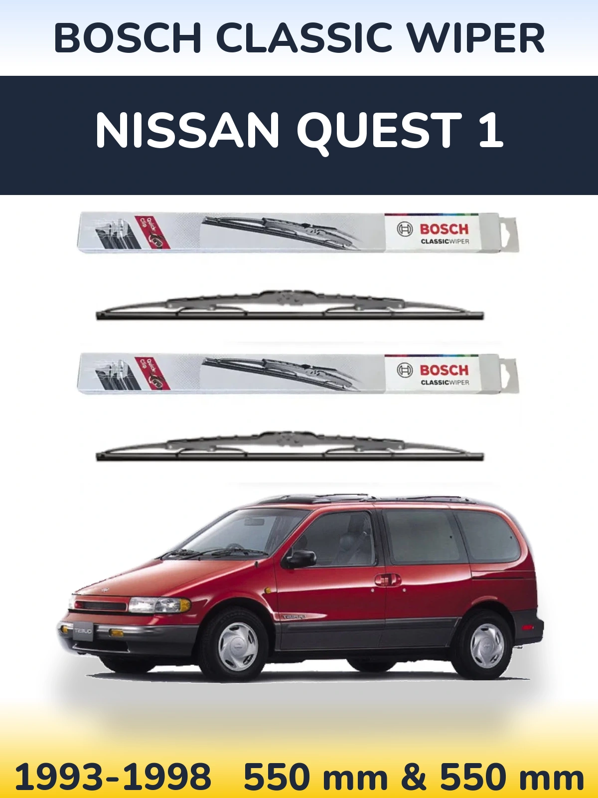 Front wiper blade set BOSCH Classic Wiper 550 & 550 мм for Nissan Quest 1 1993-1998