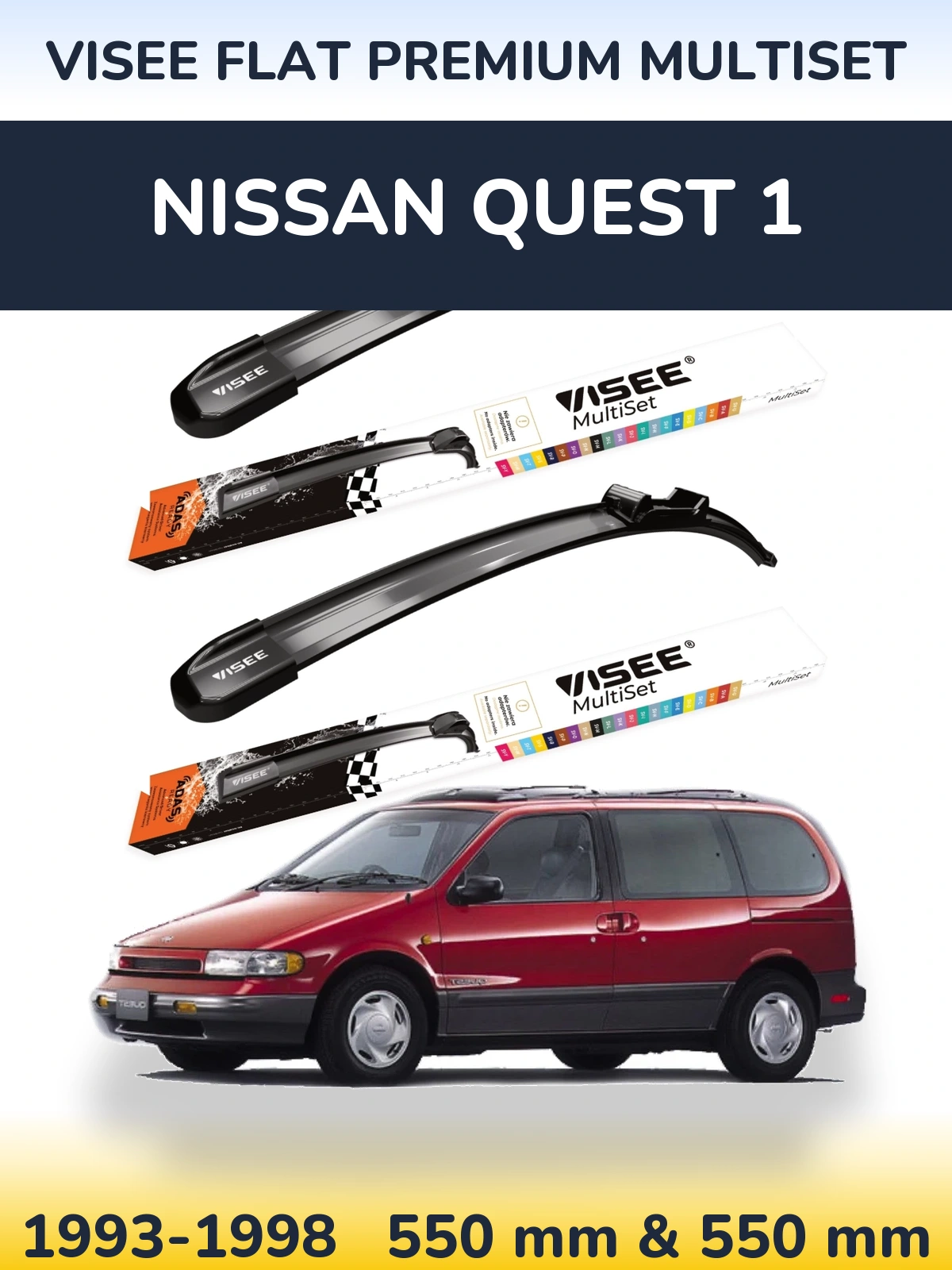Front wiper blade set VISEE FLAT PREMIUM MultiSet 550 & 550 мм for Nissan Quest 1 1993-1998