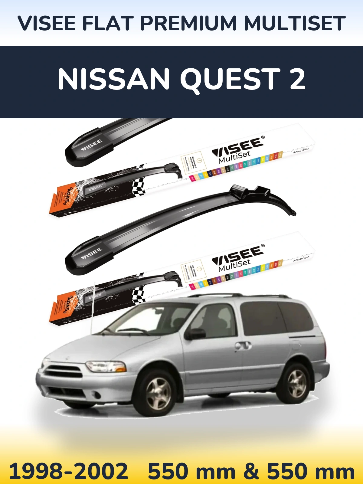Front wiper blade set VISEE FLAT PREMIUM MultiSet 550 & 550 mm for Nissan Quest 2 1998-2002