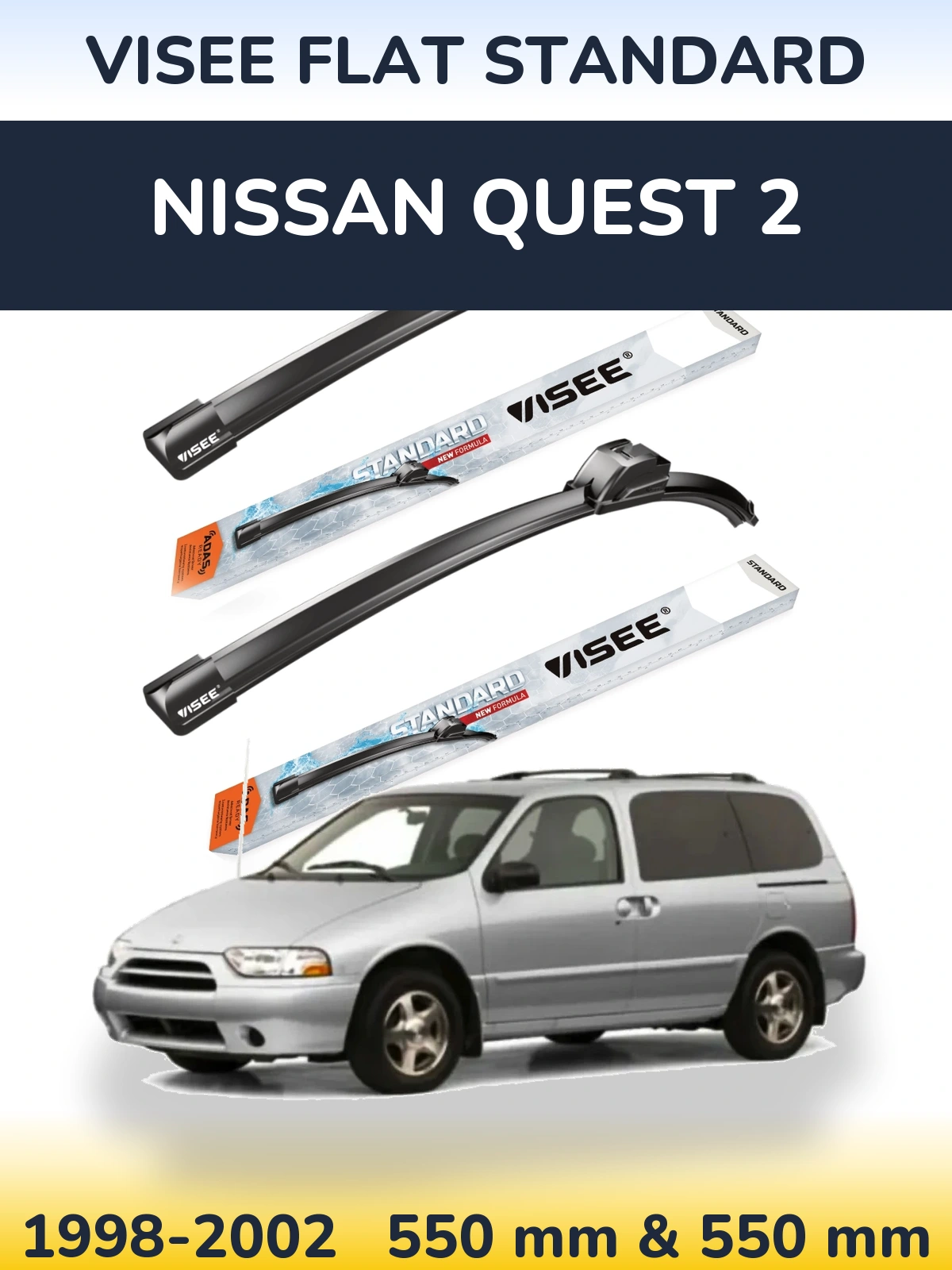 Front wiper blade set VISEE FLAT STANDARD 550 & 550 мм for Nissan Quest 2 1998-2002