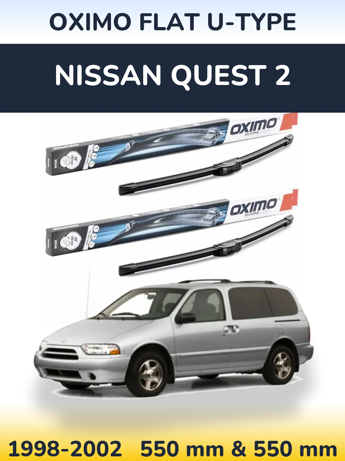 Комплект передних дворников Oximo Flat U-type 550 & 550 мм для Nissan Quest 2 1998-2002