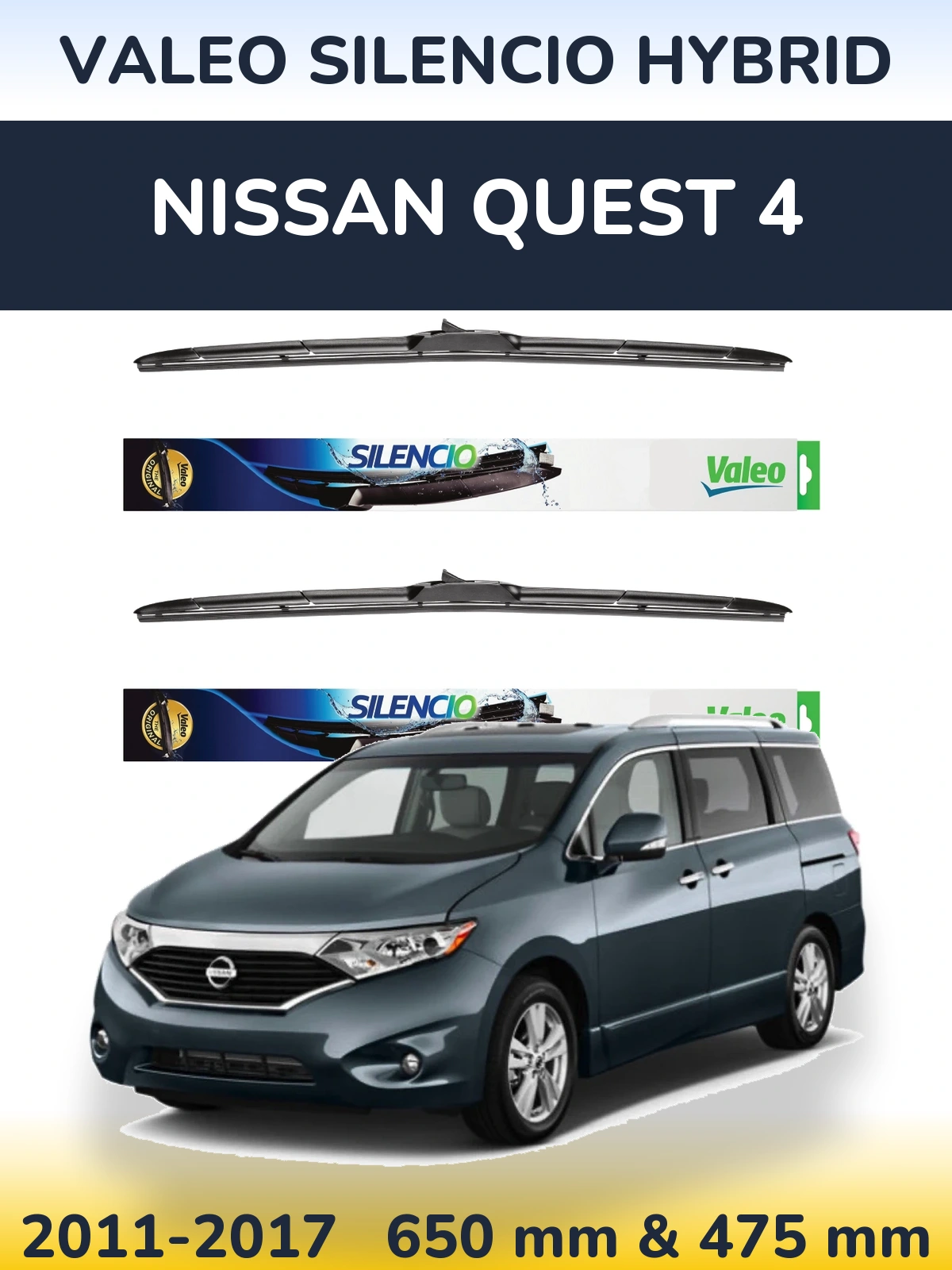 Комплект передних дворников Valeo Silencio Hybrid 650 & 475 мм для Nissan Quest 4 2011-2017