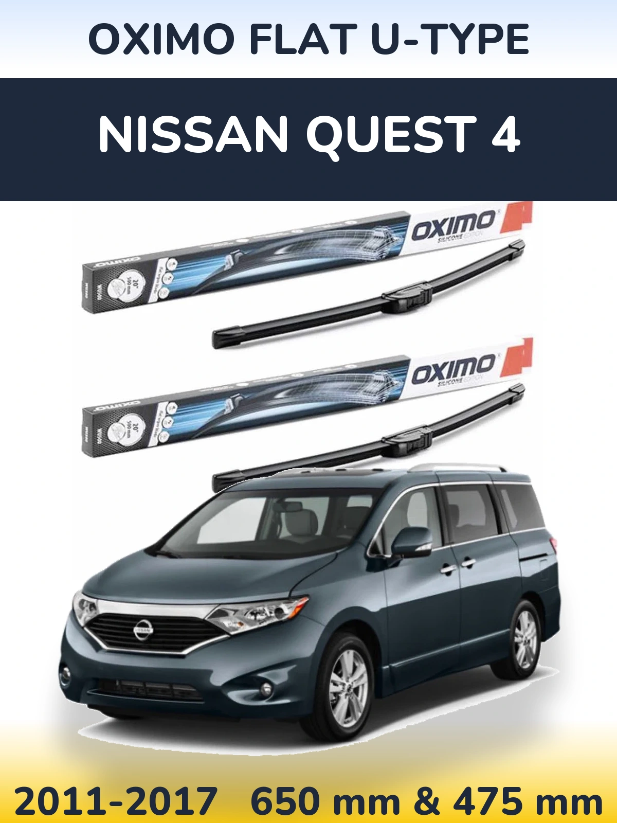 Front wiper blade set Oximo Flat U-type 650 & 475 mm for Nissan Quest 4 2011-2017