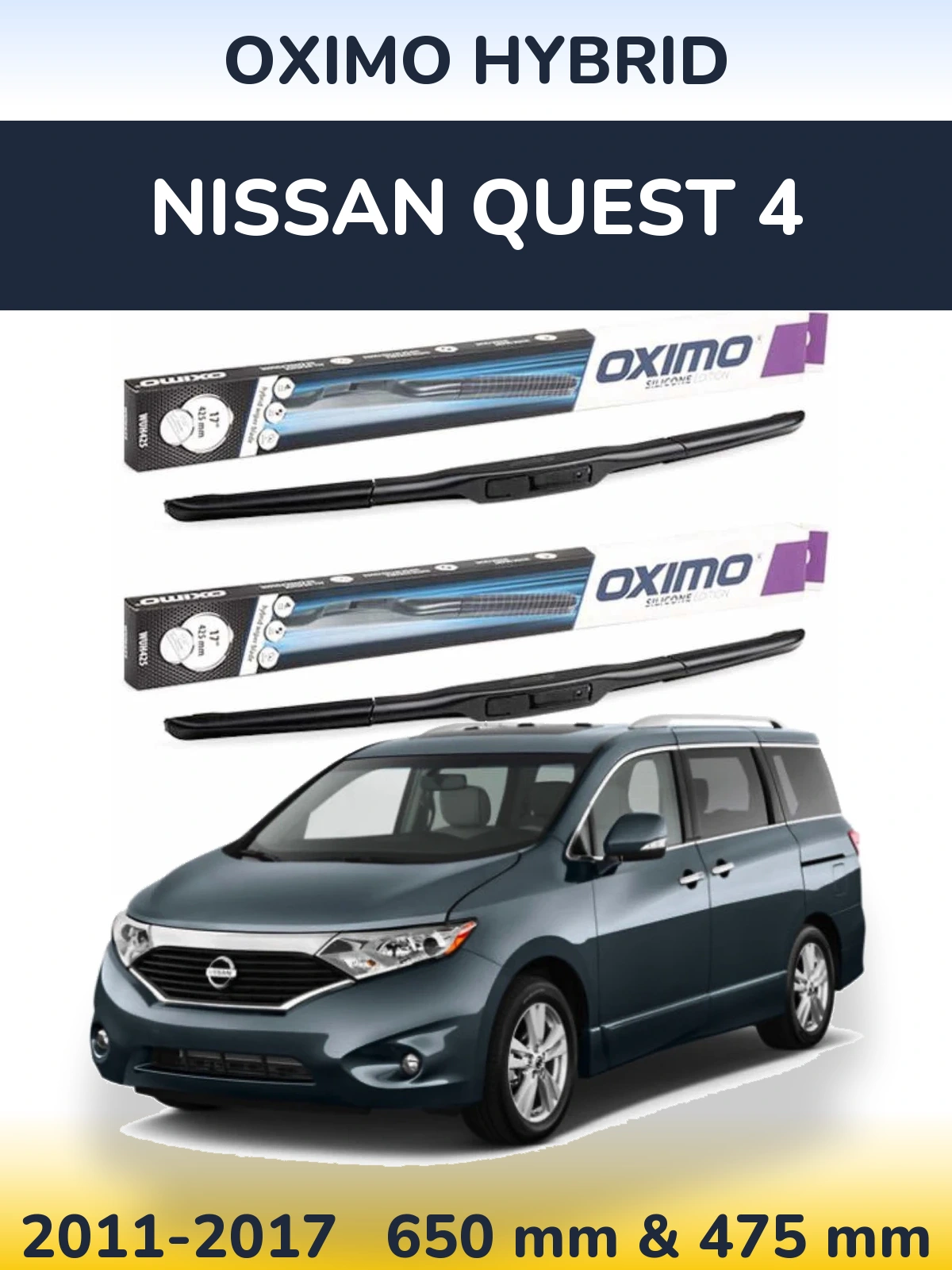 Front wiper blade set Oximo Hybrid 650 & 475 мм for Nissan Quest 4 2011-2017