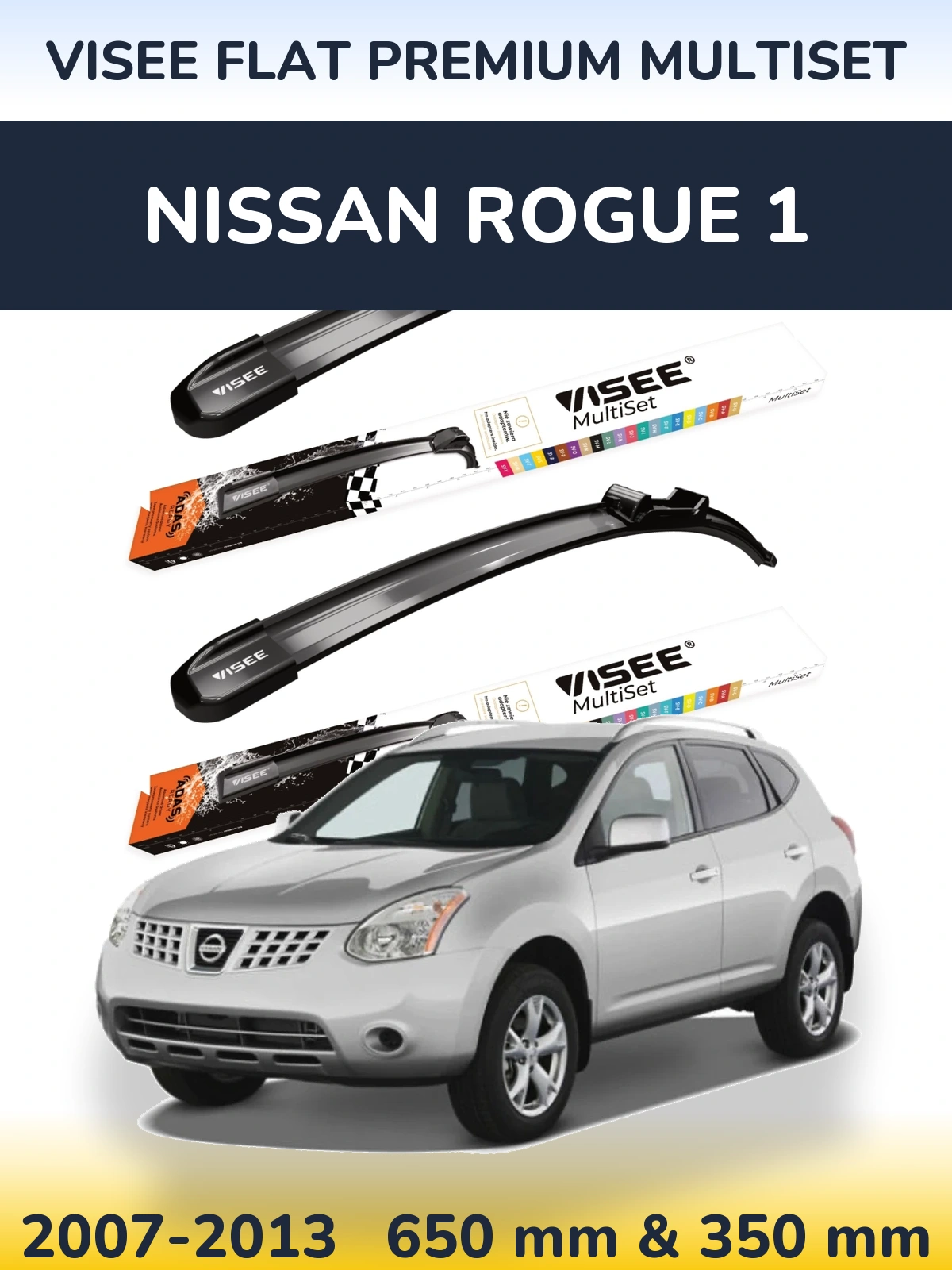 Front wiper blade set VISEE FLAT PREMIUM MultiSet 650 & 350 мм for Nissan Rogue 1 2007-2013
