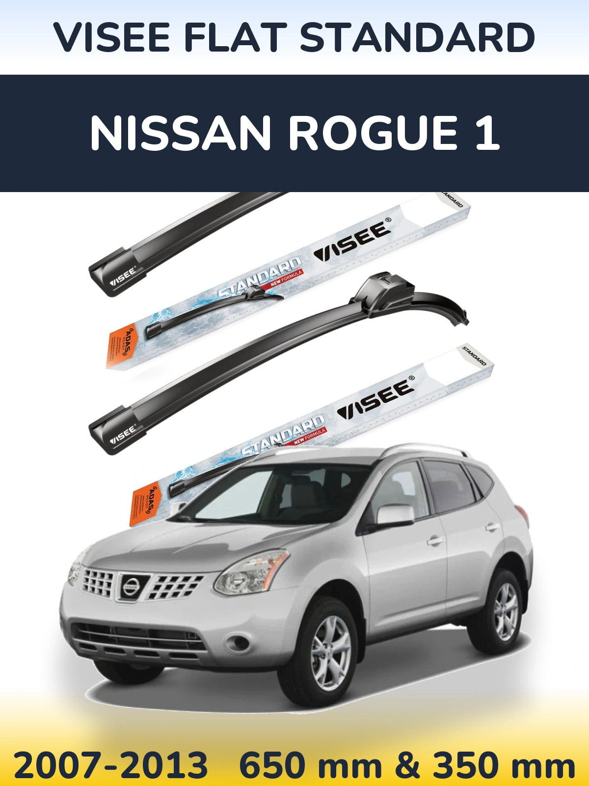 Komplet przednich wycieraczek VISEE FLAT STANDARD 650 & 350 mm do Nissan Rogue 1 2007-2013
