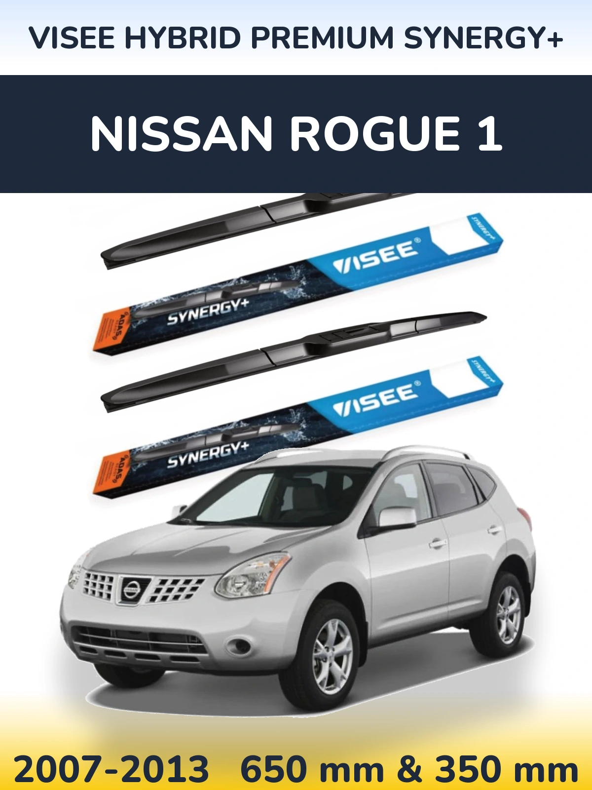 Front wiper blade set VISEE HYBRID PREMIUM SYNERGY+ 650 & 350 мм for Nissan Rogue 1 2007-2013
