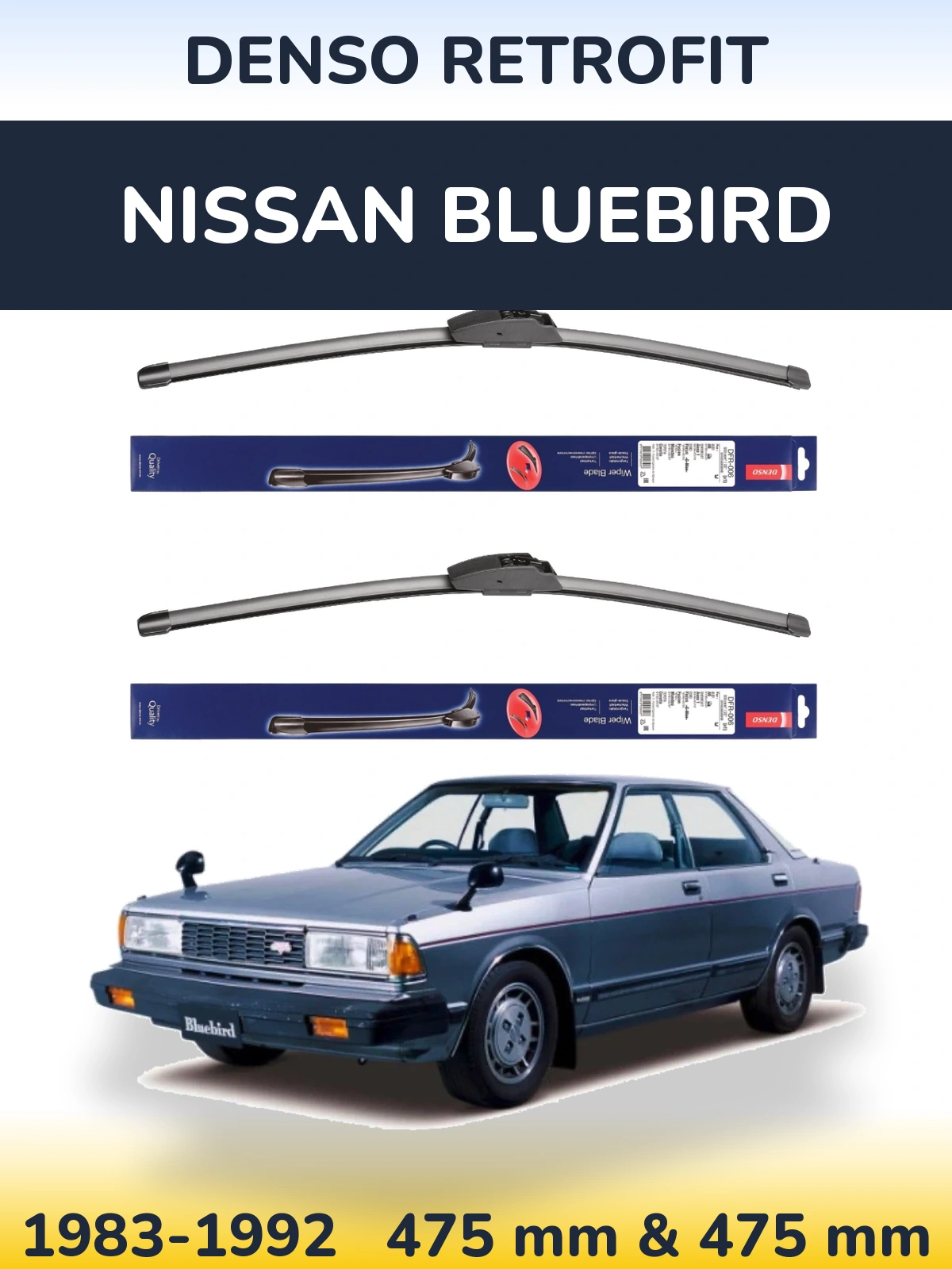 Front wiper blade set Denso Retrofit 475 & 475 мм for Nissan Bluebird 1983-1992