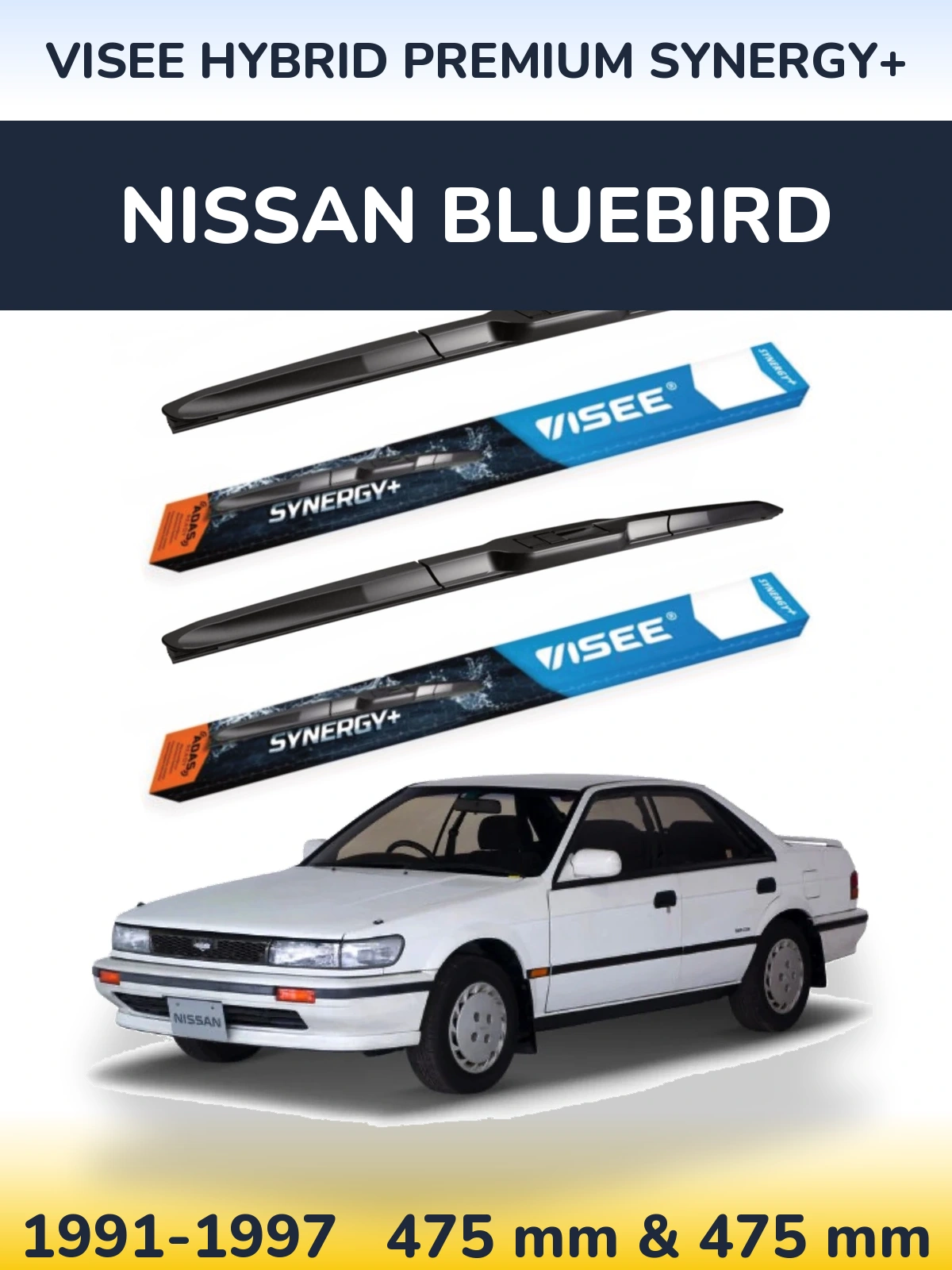 Front wiper blade set VISEE HYBRID PREMIUM SYNERGY+ 475 & 475 мм for Nissan Bluebird 1991-1997
