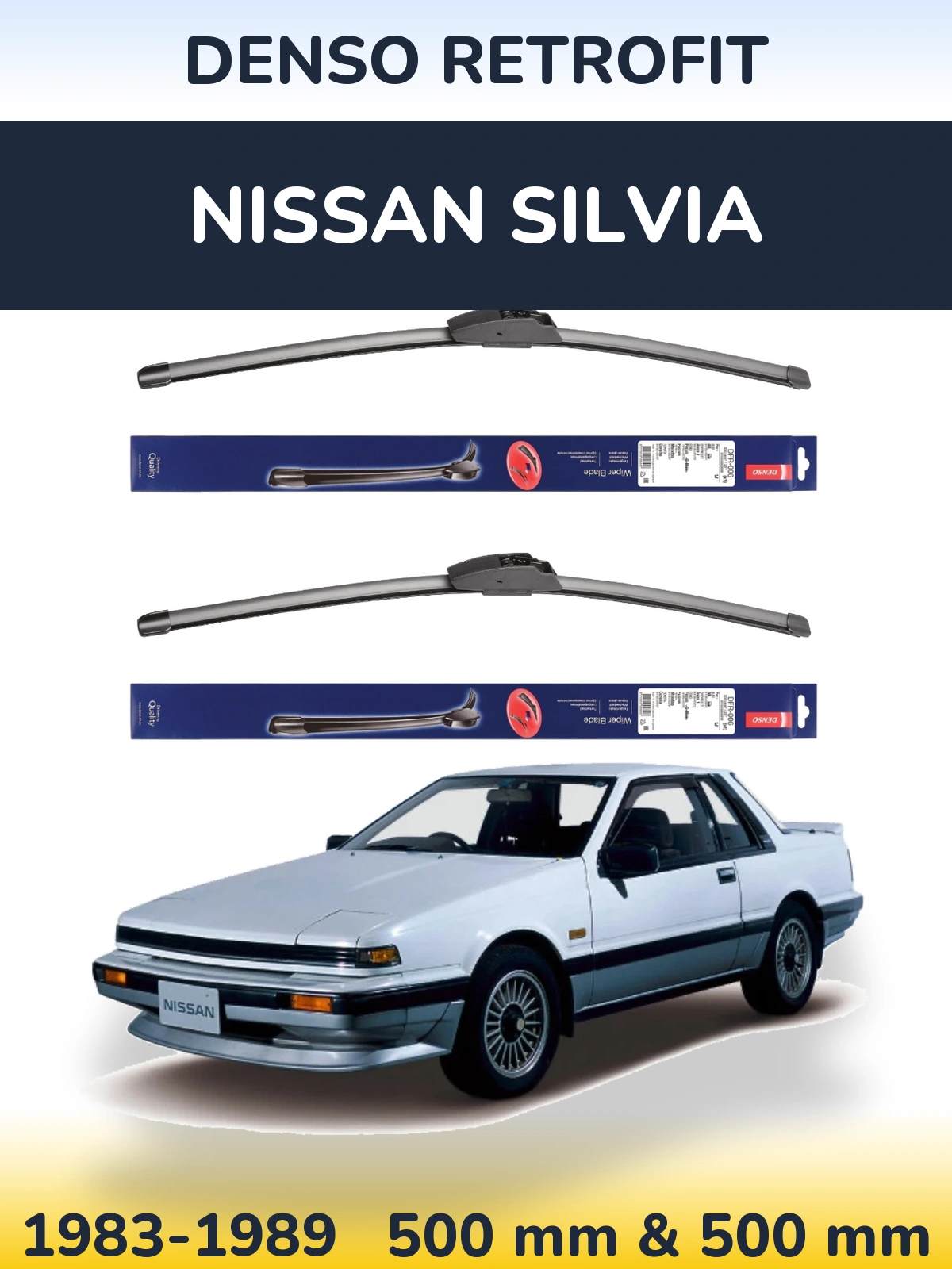 Front wiper blade set Denso Retrofit 500 & 500 мм for Nissan Silvia 1983-1989