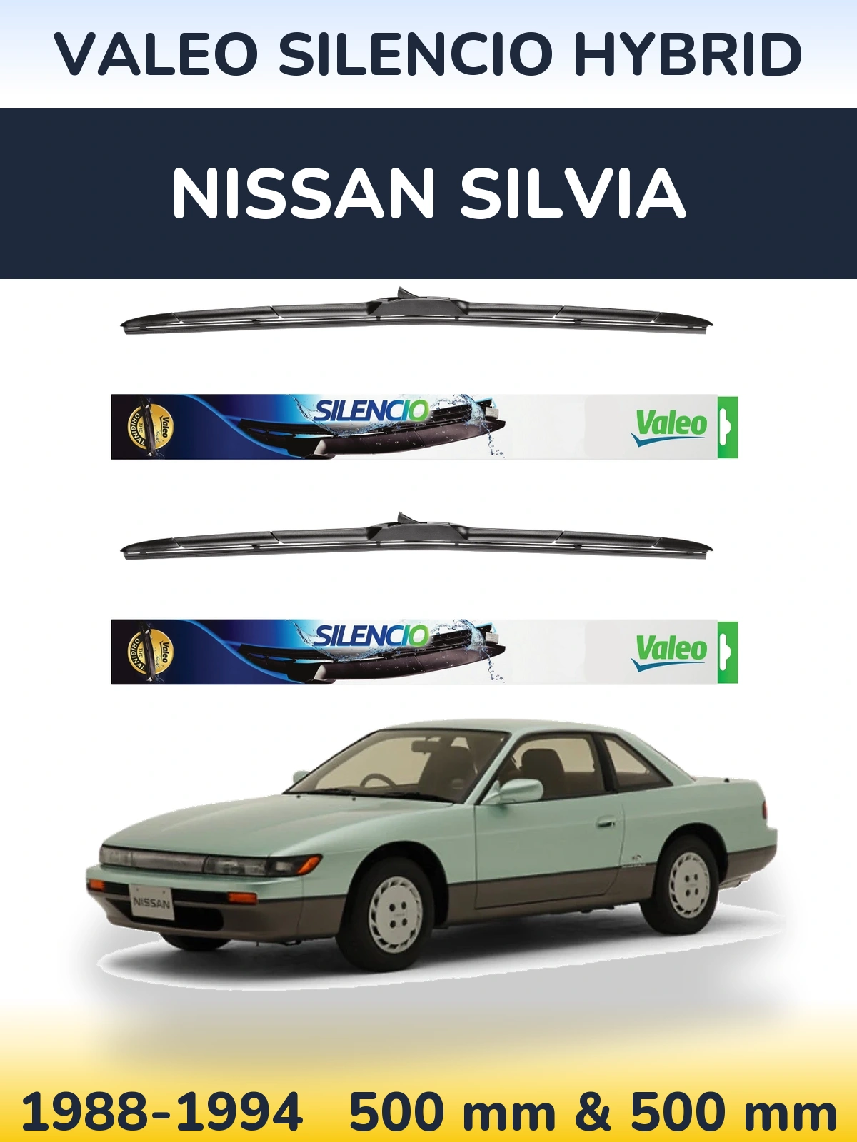Front wiper blade set Valeo Silencio Hybrid 500 & 500 мм for Nissan Silvia 1988-1994