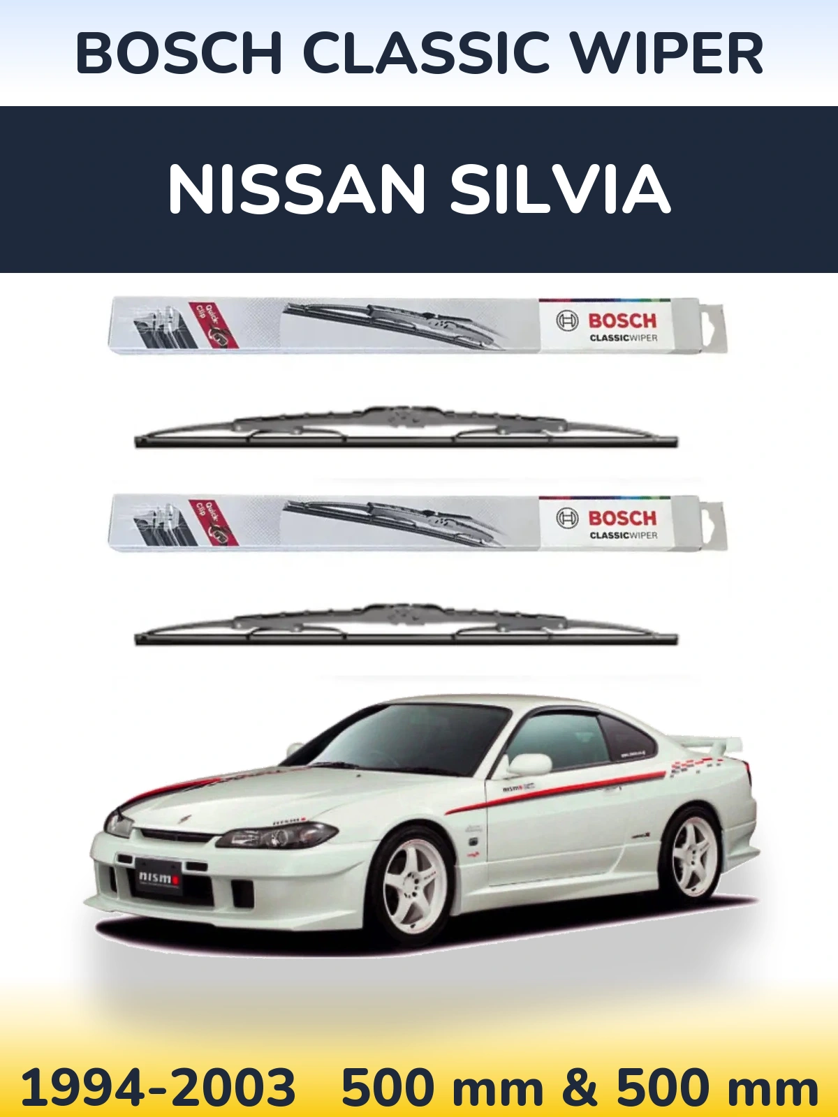 Комплект передних дворников BOSCH Classic Wiper 500 & 500 мм для Nissan Silvia 1994-2003