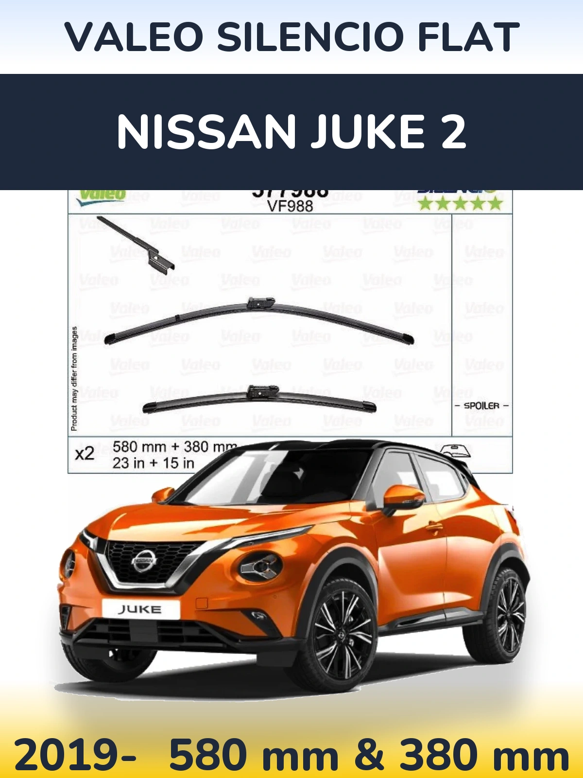 Komplet przednich wycieraczek Valeo Silencio Flat 580 & 380 mm do Nissan Juke 2 2019-2026