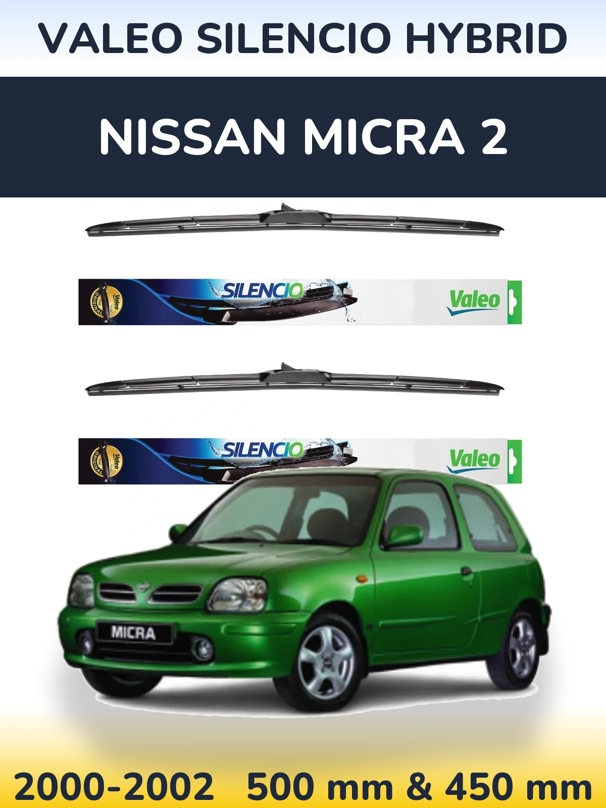 Комплект передних дворников Valeo Silencio Hybrid 500 & 450 мм для Nissan Micra 2 2000-2002