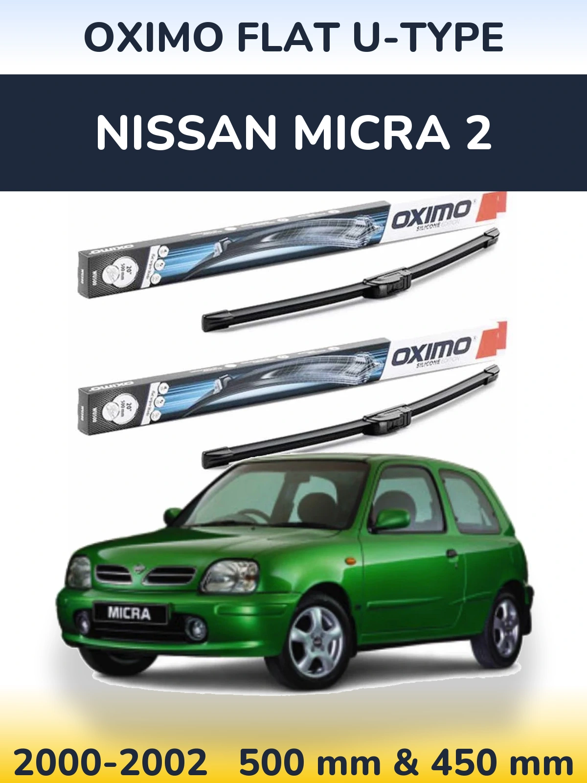 Front wiper blade set Oximo Flat U-type 500 & 450 мм for Nissan Micra 2 2000-2002
