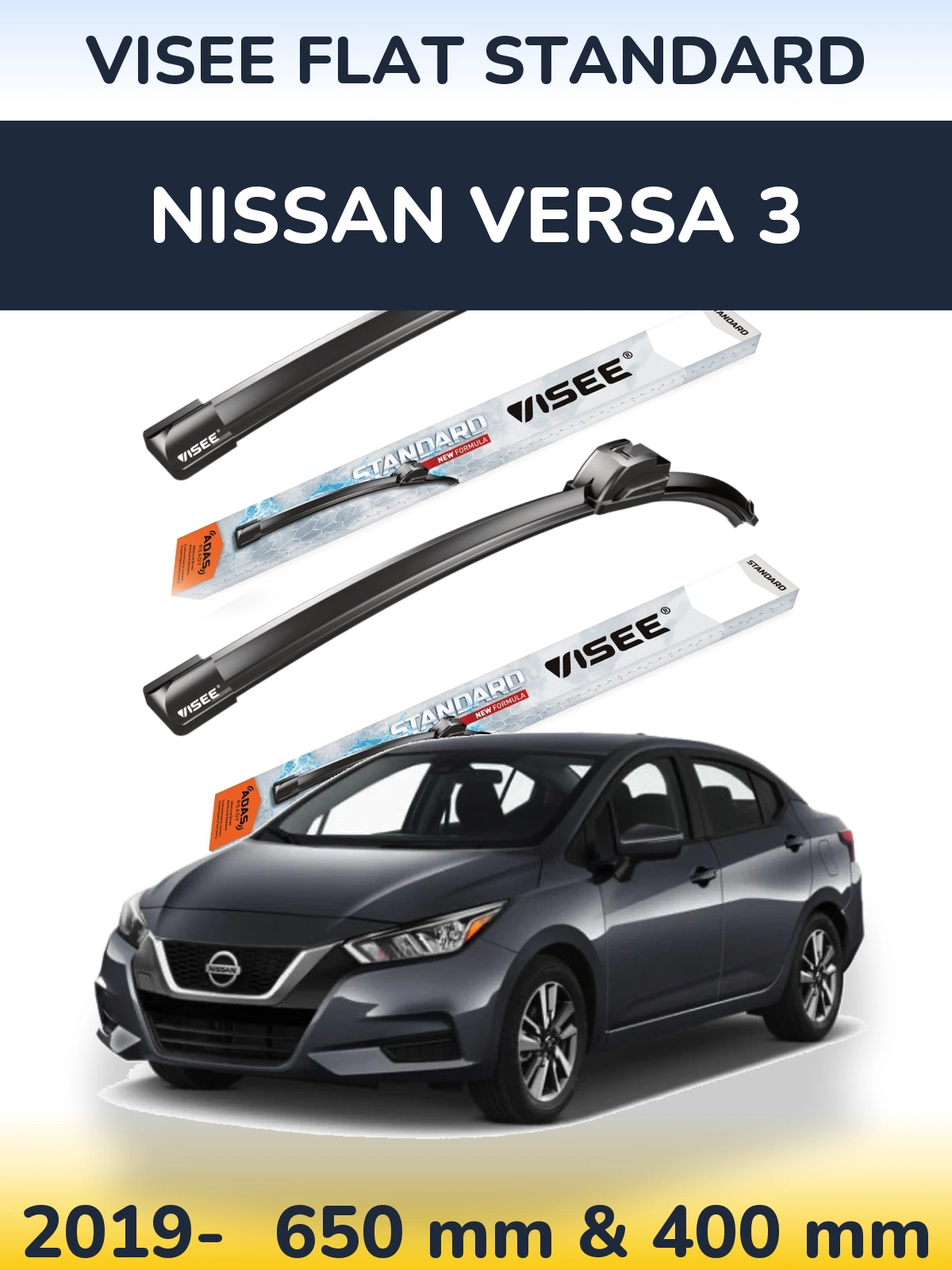Front wiper blade set VISEE FLAT STANDARD 650 & 400 мм for Nissan Versa 3 2019-2026