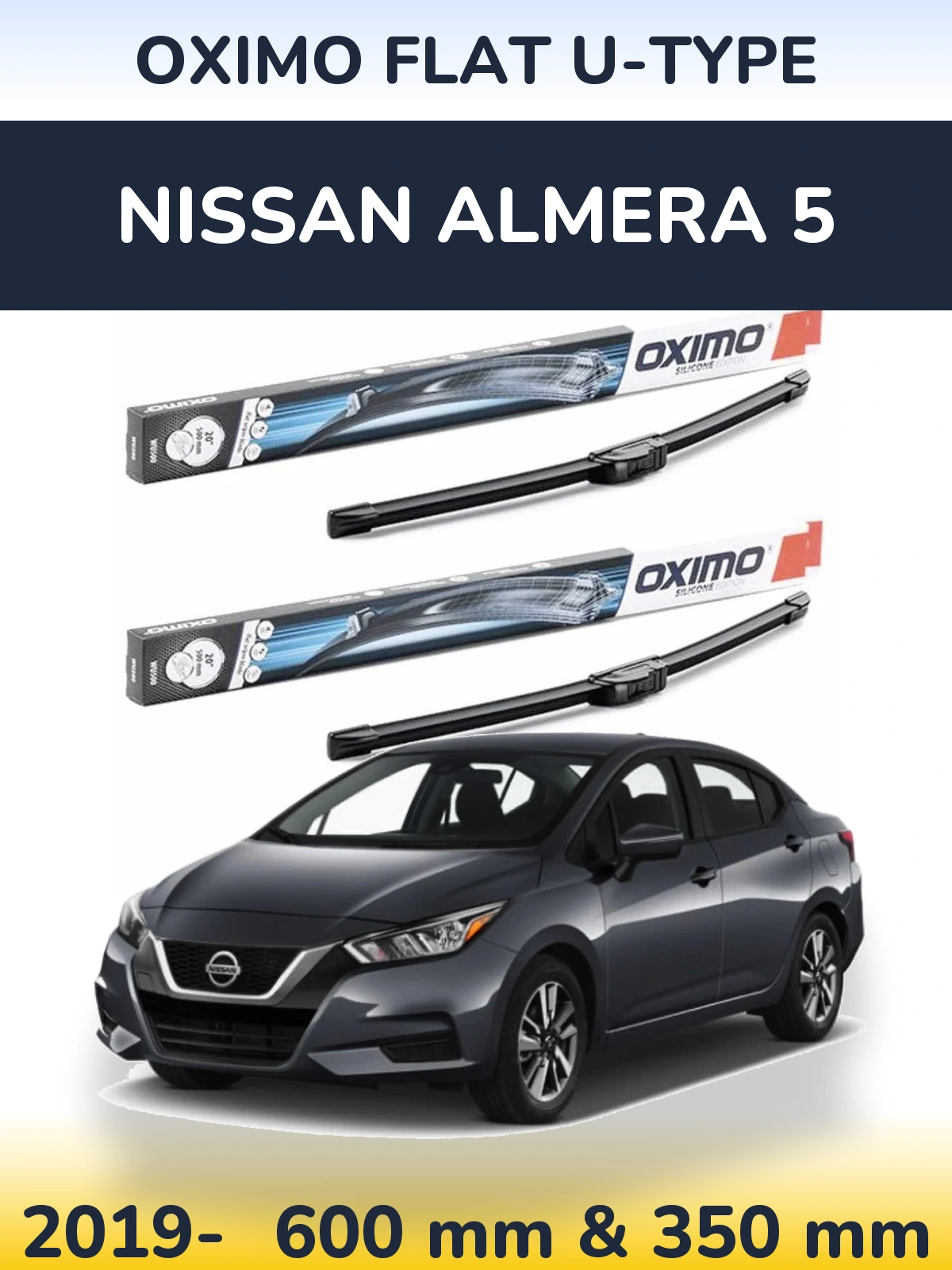 Komplet przednich wycieraczek Oximo Flat U-type 600 & 350 mm do Nissan Almera 5 2019-2026