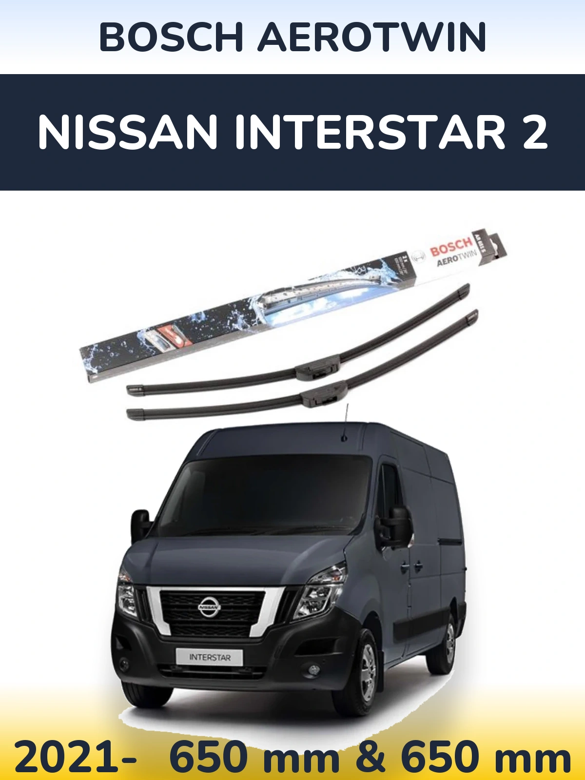 Front wiper blade set BOSCH AeroTwin 650 & 650 мм for Nissan Interstar 2 2021-2026