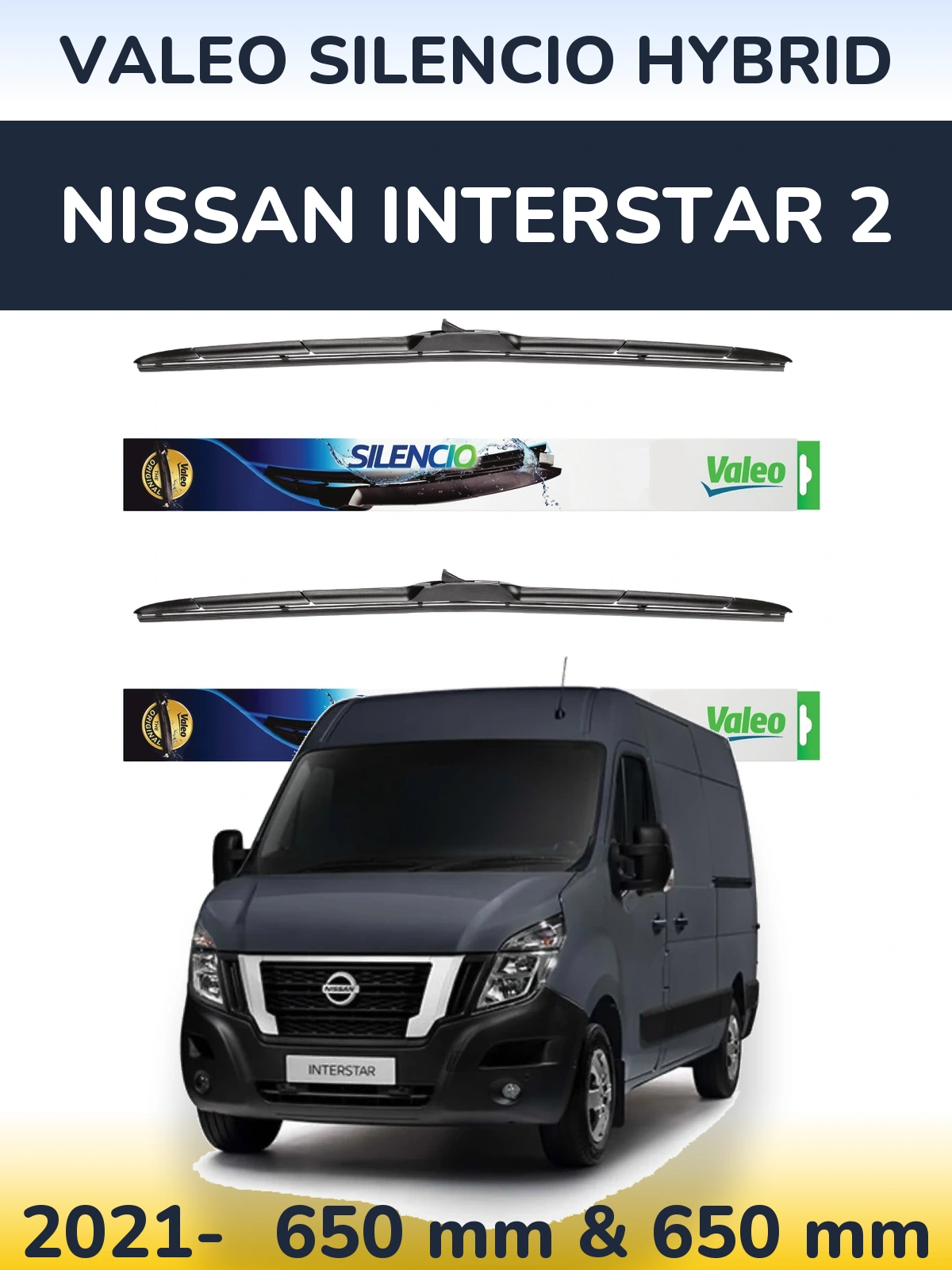 Front wiper blade set Valeo Silencio Hybrid 650 & 650 мм for Nissan Interstar 2 2021-2026