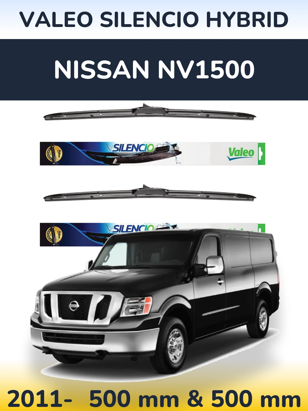 Front wiper blade set Valeo Silencio Hybrid 500 & 500 мм for Nissan NV1500 2011-2026