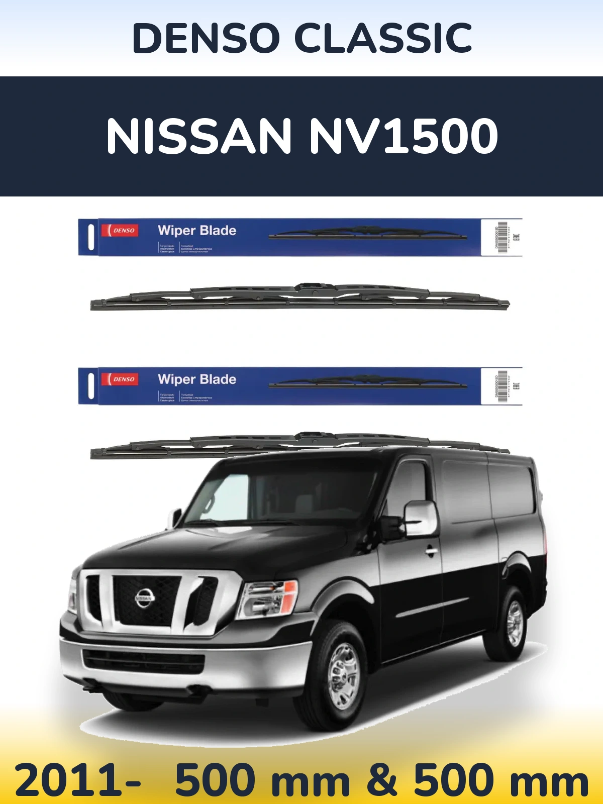 Front wiper blade set Denso Classic 500 & 500 mm for Nissan NV1500 2011-2026