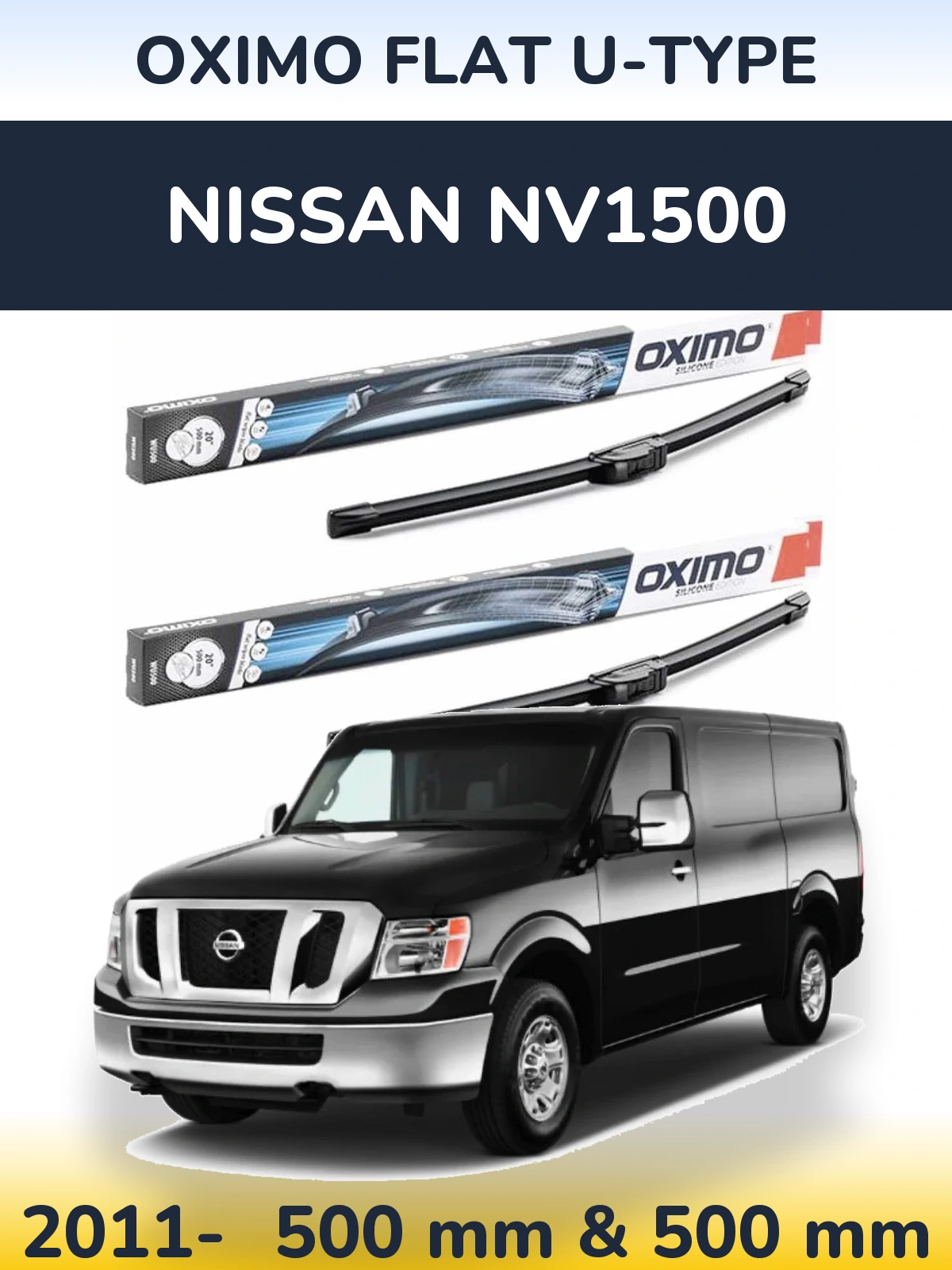 Front wiper blade set Oximo Flat U-type 500 & 500 мм for Nissan NV1500 2011-2026