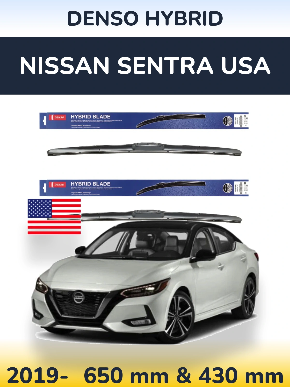 Komplet przednich wycieraczek Denso Hybrid 650 & 430 mm do Nissan Sentra USA 2019-2026