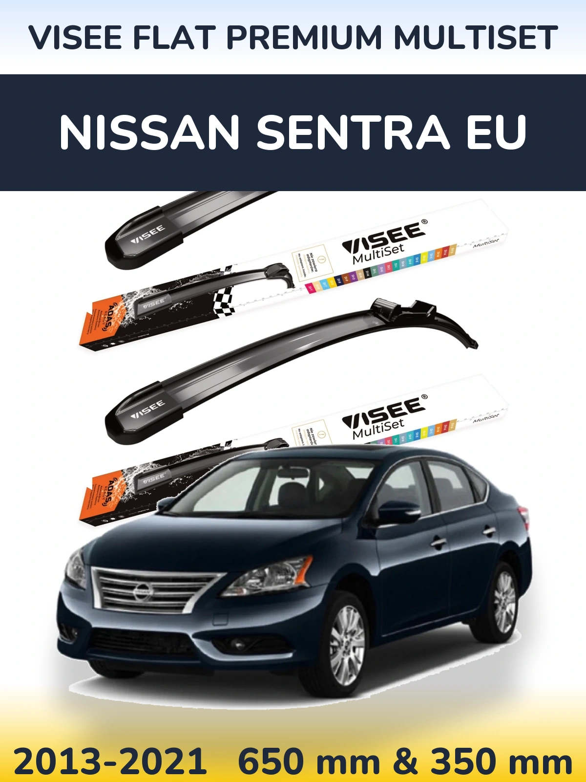 Front wiper blade set VISEE FLAT PREMIUM MultiSet 650 & 350 мм for Nissan Sentra EU 2013-2021